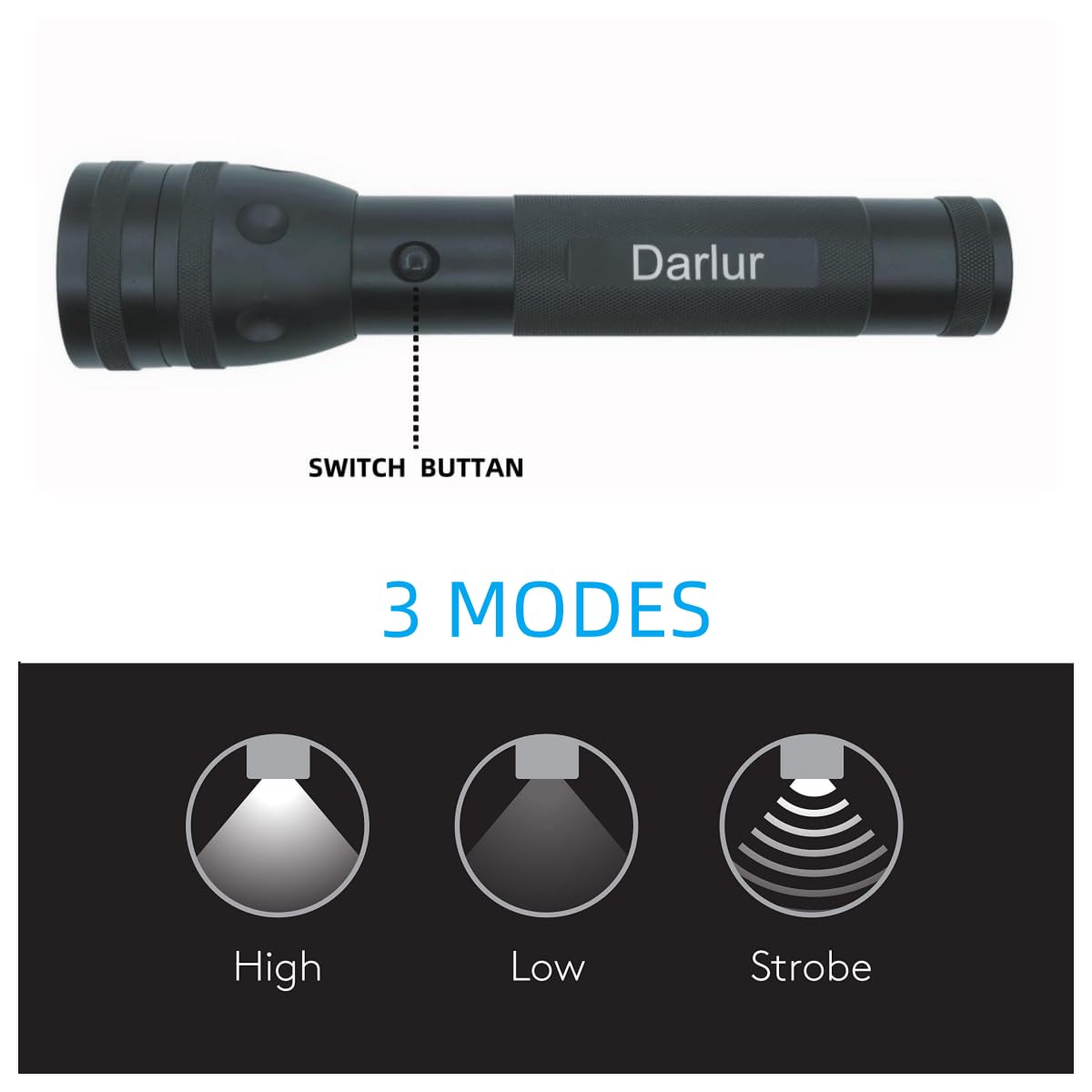 Darlur Heavy Duty 2 D Cell Battery Led Big Flashlights, 3 Light Modes High Low Strobe, High Lumens, Ourdoor,Aluminum,Emergency, Power Outage Supplies