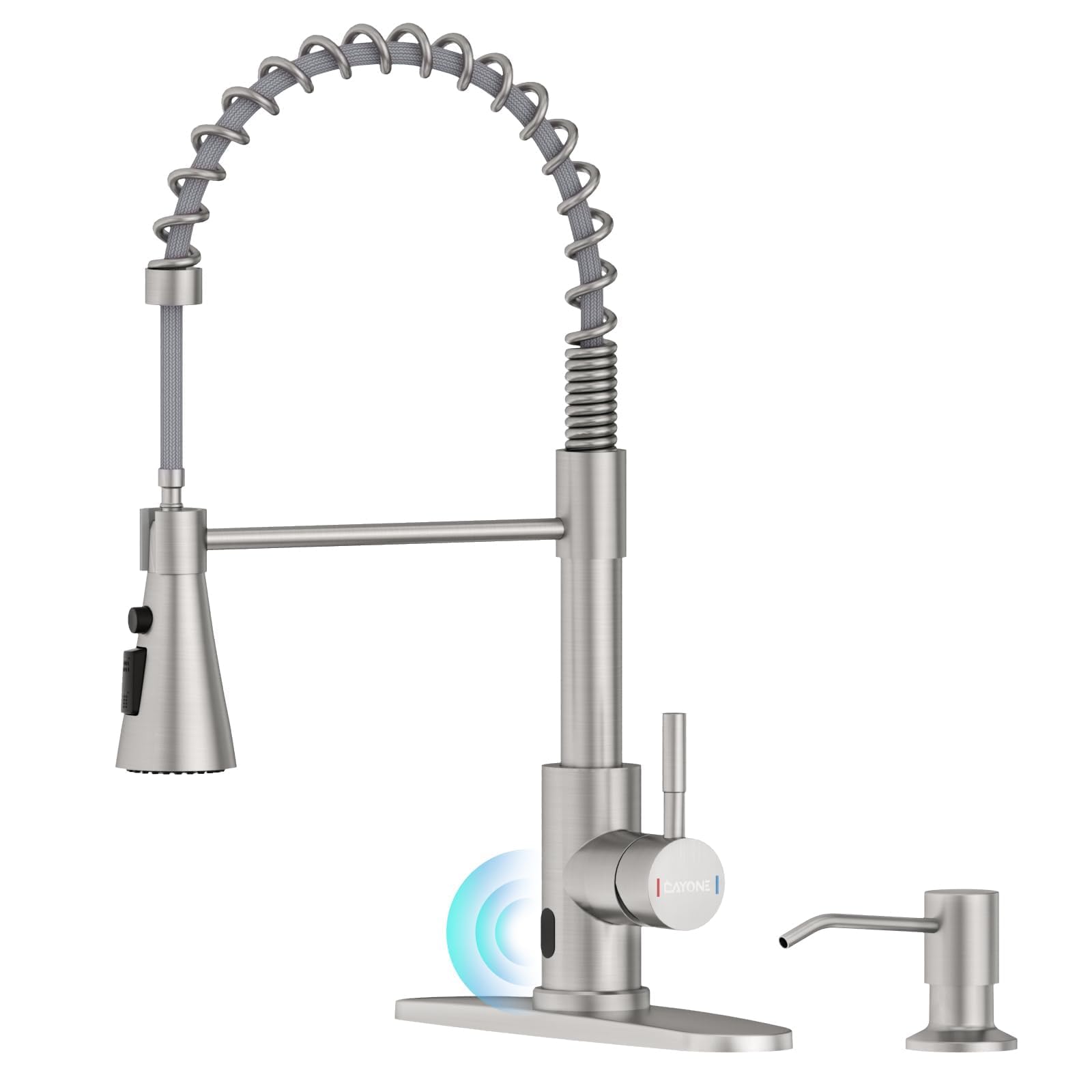 Dayone Touchless Kitchen Sink Faucet With Pull Down Sprayer And Soap Dispenser, Stainless Steel Motion Sensor Touch Faucet For Kitchen Sink Smart Hands- Single Handle, Brushed Nickel