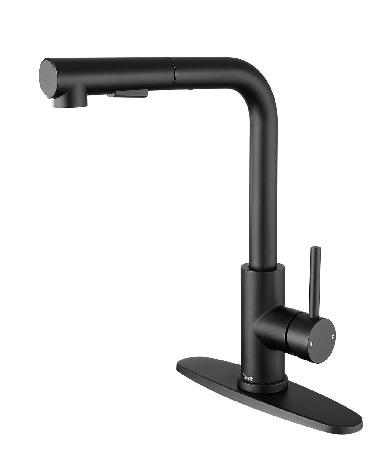 Tohlar Black Kitchen Faucet With Pull Down Sprayer, Stainless Steel Kitchen Sink Faucets With Deck Plate For Sink 1 Or 3 Hole, 360° Swivel Pull Out Kitchen Faucet For Rv Laundry Bar (Matte Black)