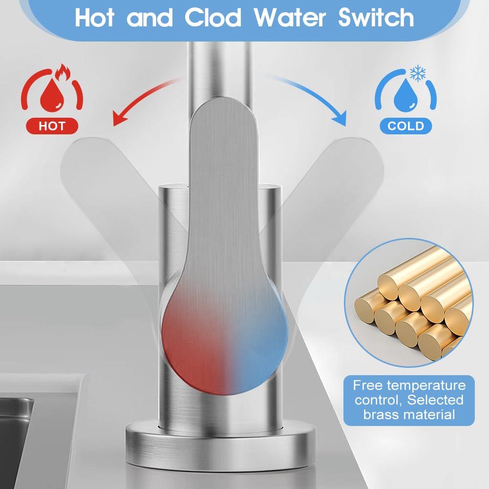 Cocoarm 3 In 1 Function Kitchen Sink Faucet, Stainless Steel 360 Degree Rotation Waterfall Modern Faucet For Kitchen Sink, Bar, Laundry (Silver)