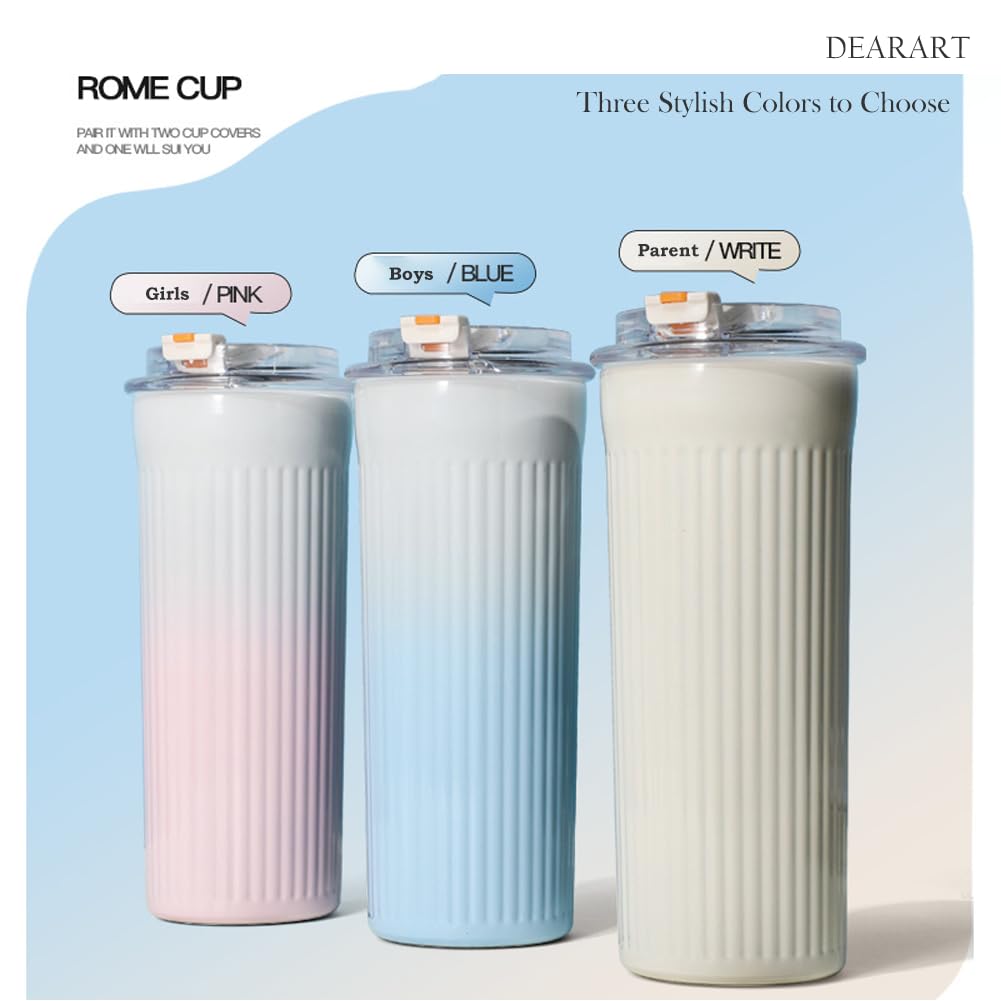 Dearart Insulated Bottle With Wave Shaped Bottles, Blue Vacuum Cup Stainless Steel With Straw