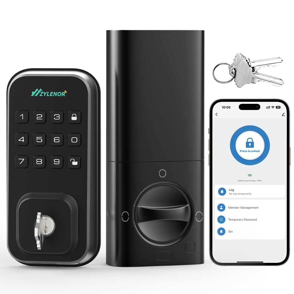 Zylenor Keyless Entry Door Lock, Smart Lock For Front Door With Digital Keypad, Built-In Wifi Deadbolt, App Remote Control With Easy Installation,  Battery Life