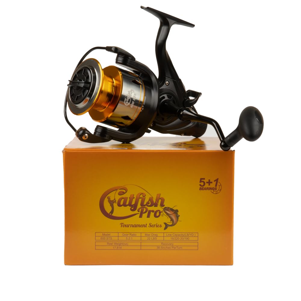 Catfish Pro Tournament Series Spinning Reel 600 Sts - Pro-Grade Performance, 5.2:1 Gear, 22Lb Drag, Front/Rear Drag, Live Liner, Aluminum Spool, Precision Brass Gears For Ultimate Angling Success