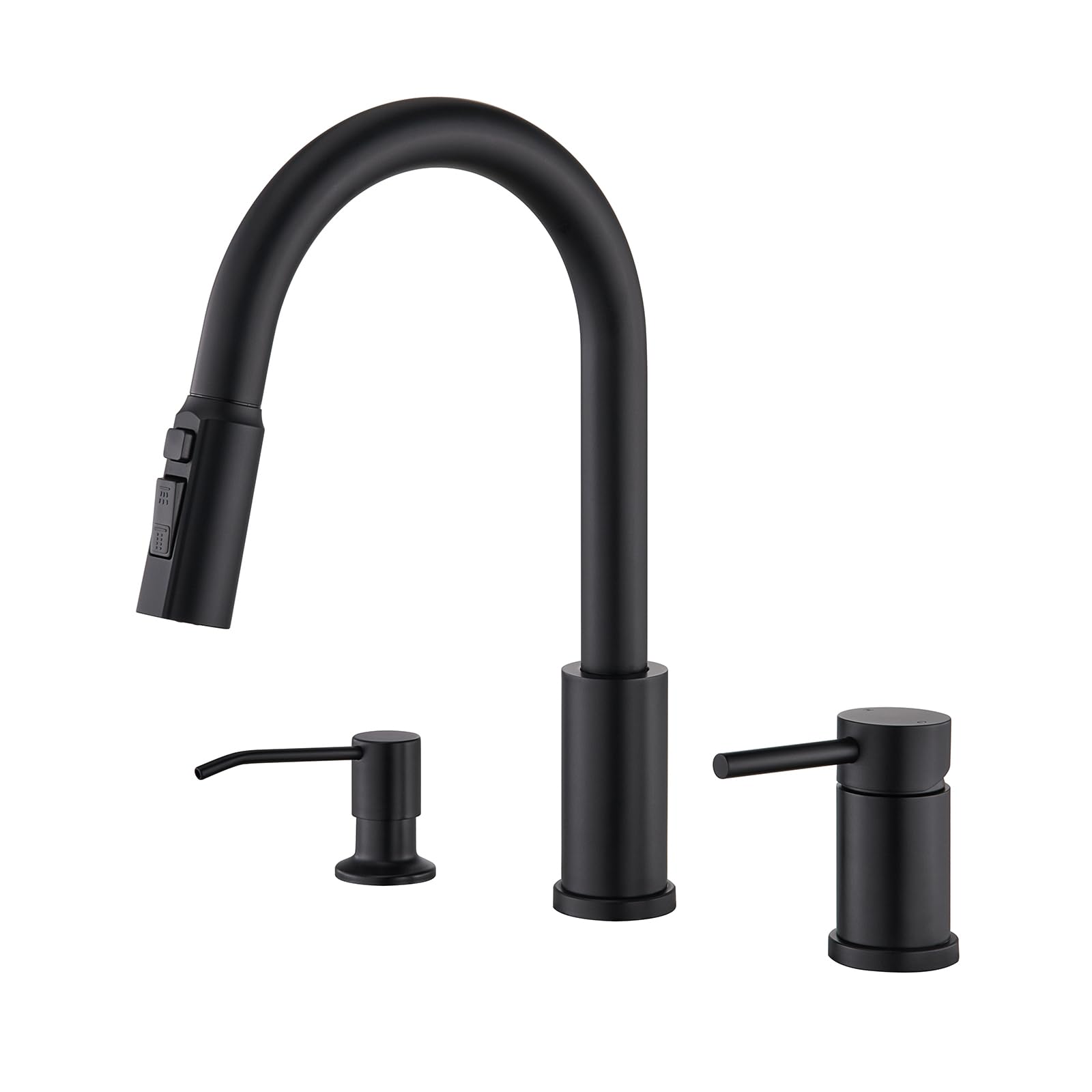 Tohlar Kitchen Faucets With Soap Dispenser Solid Stainless Steel Kitchen Faucet With Pull Out Sprayer 3 Modes Matte Black Modern Kitchen Sink Faucets High Arc Single Handle Faucet
