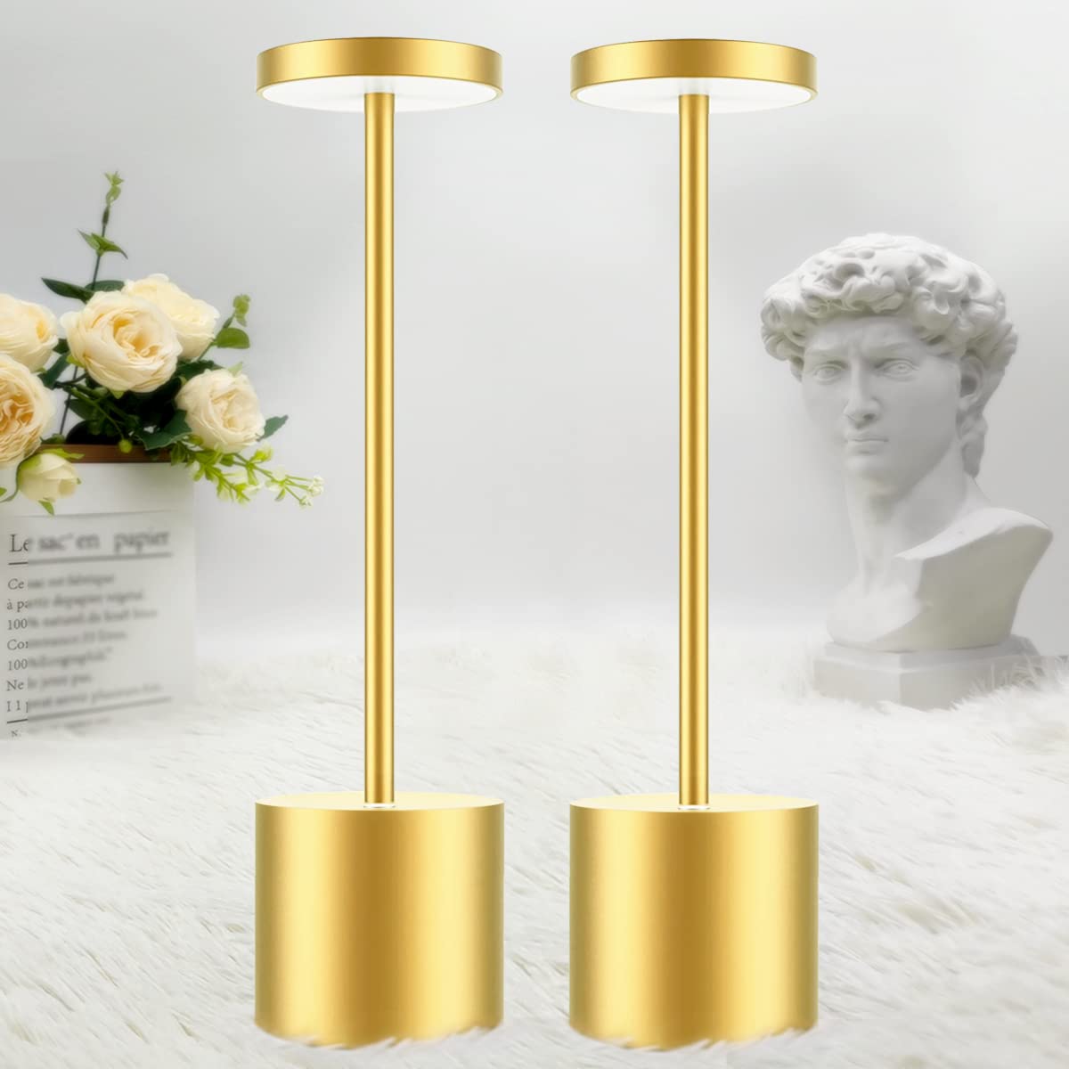Hapfish Cordless Led Table Lamp Set Of 2, 5000Mah Rechargeable Battery Operated Desk Lamps,Dimmable Table Light For Outdoor/Indoor/Restaurant/Dining/Office(Gold)