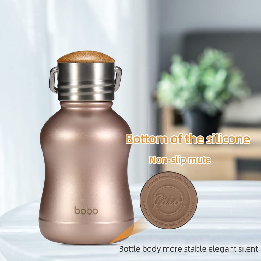 Yohkoh Mini Vacuum Insulated Water Bottle With Bamboo Lid - Stainless Steel Thermos Water Bottle