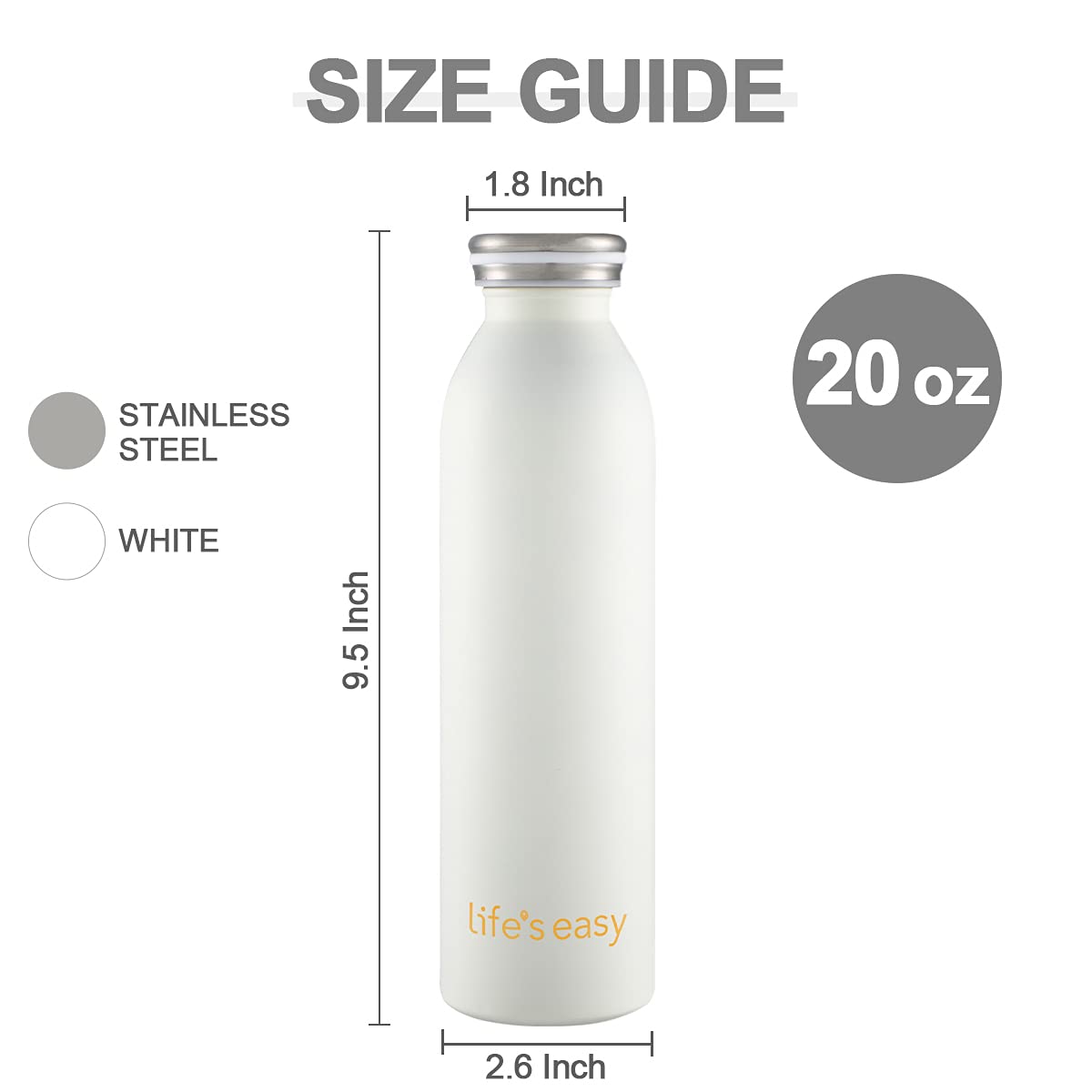 Life'S Easy 20 Oz Stainless Steel Double Wall Vacuum Insulated Water Bottle - Leak Proof Insulated