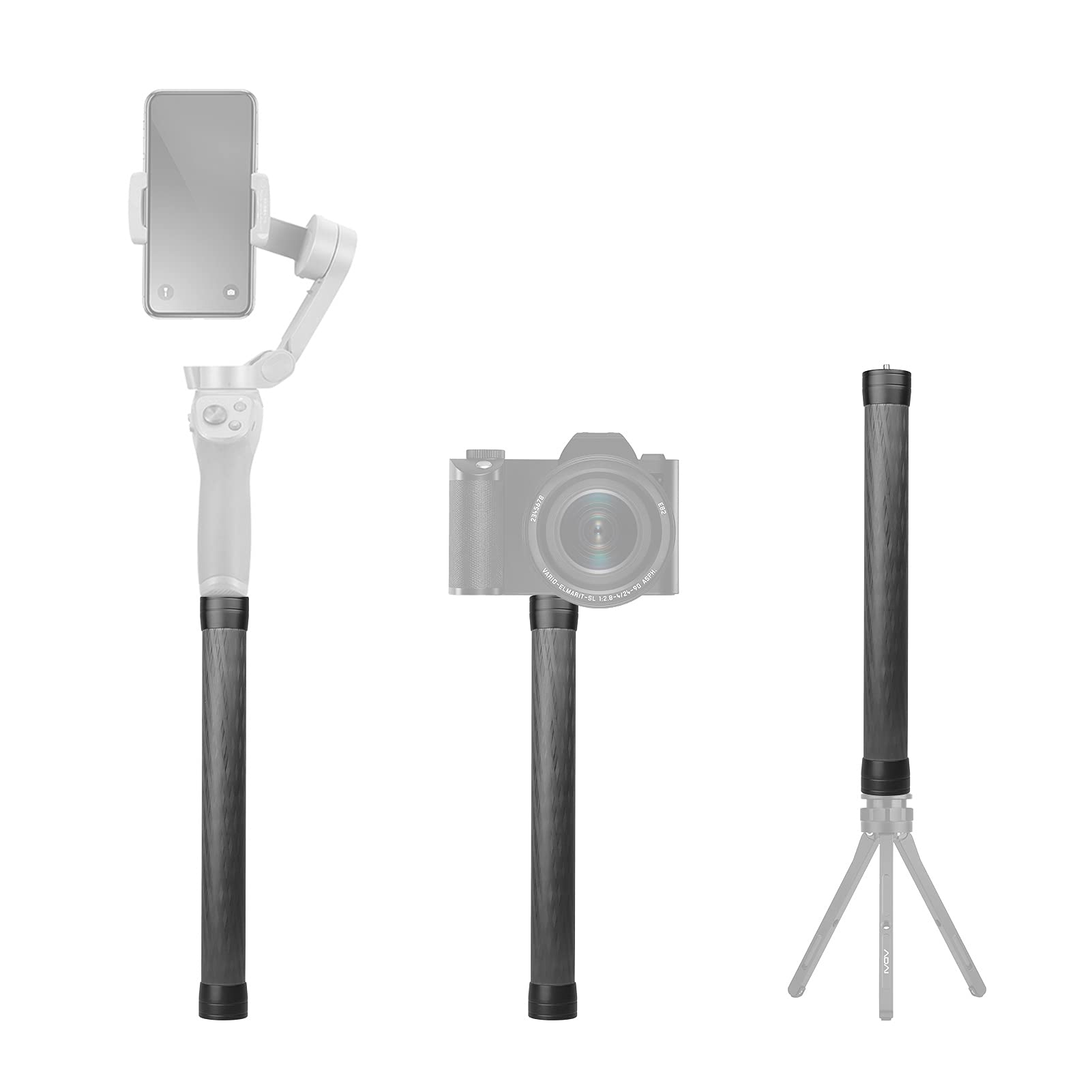 Andoer Universal 35Cm/13.8 Inch Carbon Fiber Extension Pole Rod With 1/4 Inch 3/8 Inch Mounting Interface For Camera Gimbal Stabilizer