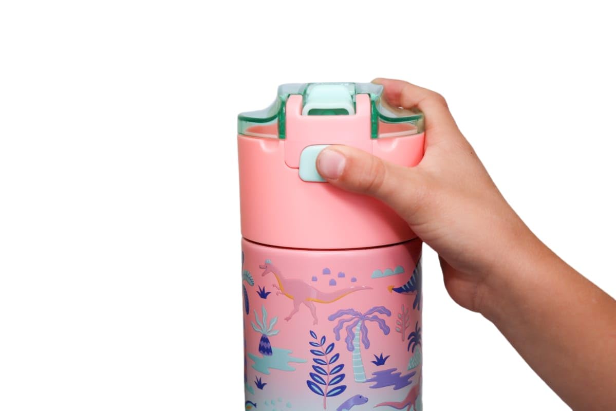Kids Insulated Water Bottle With Straw And Snack Cup. Double Wall Stainless Steel 14Oz