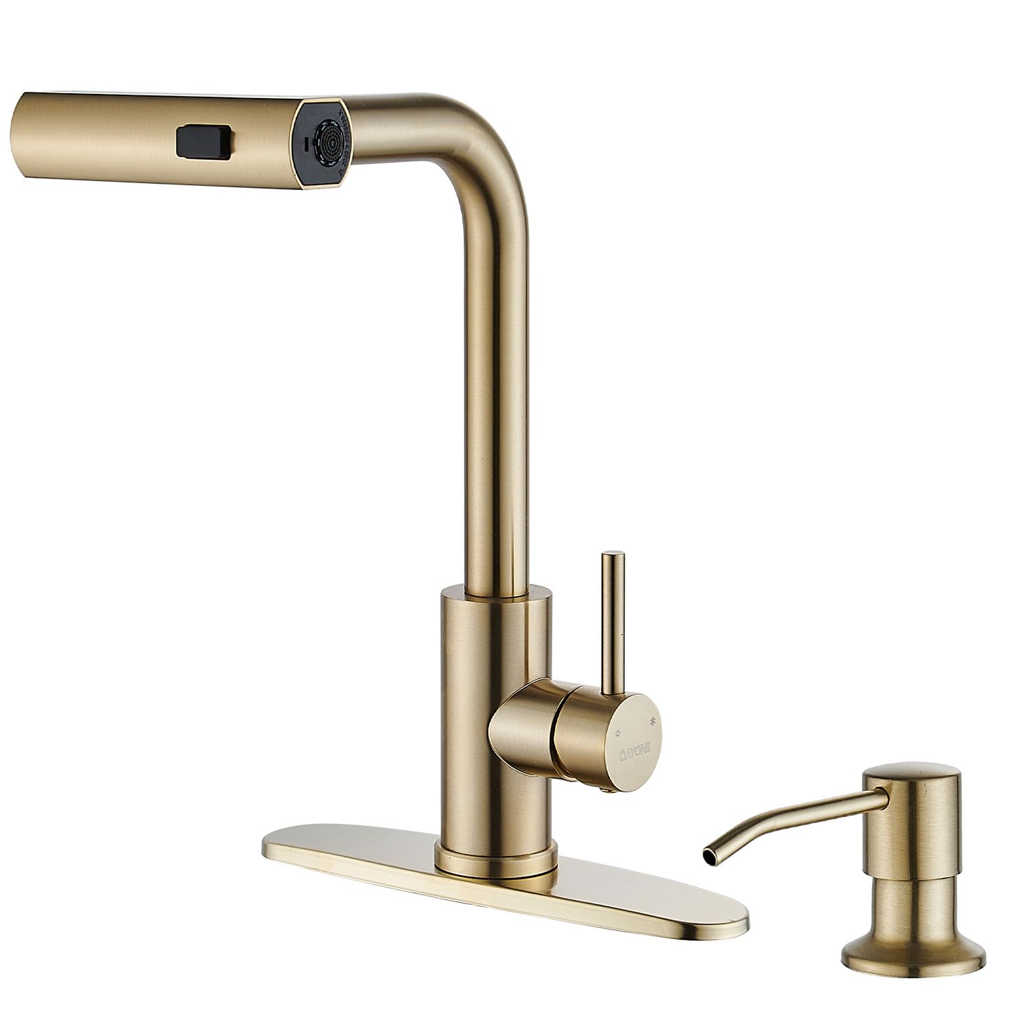 Zoriou Kitchen Faucets With Pull Down Sprayer, Brushed Gold Waterfall Kitchen Sink Faucet With Soap Dispenser, Single Hole Stainless Steel Kitchen Faucet, Modern Single Handle Pull Out Kitchen Faucet