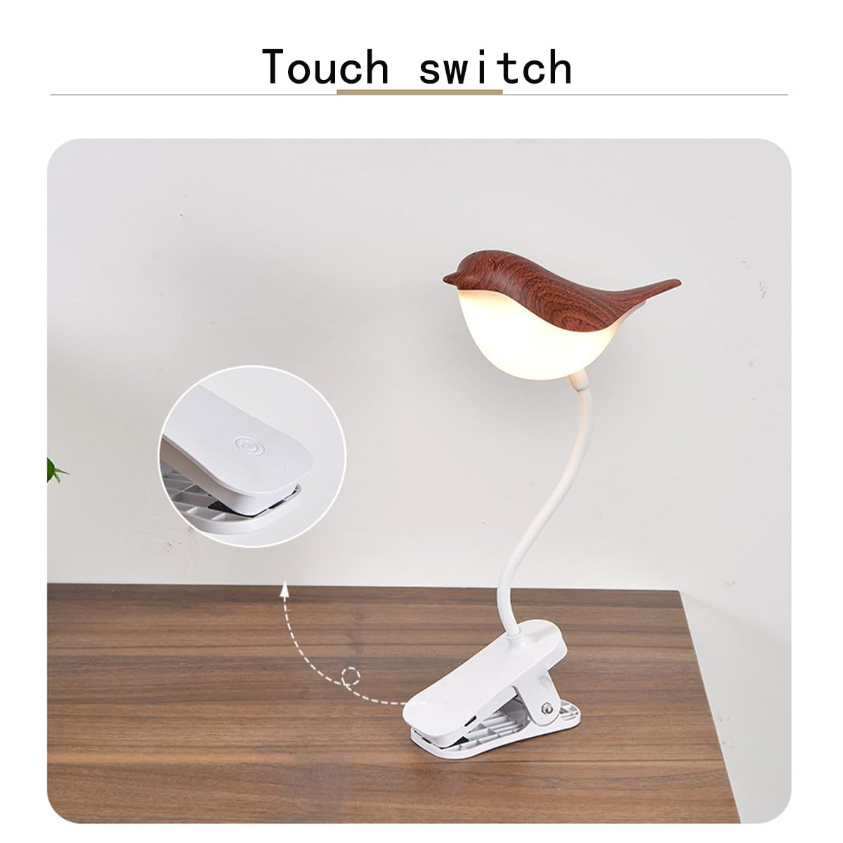 Zdayoz Bird Reading Table Lamp Student Children'S Study Special Bedroom Charging Clip Lamp Bedside Night Lamp (Brown)