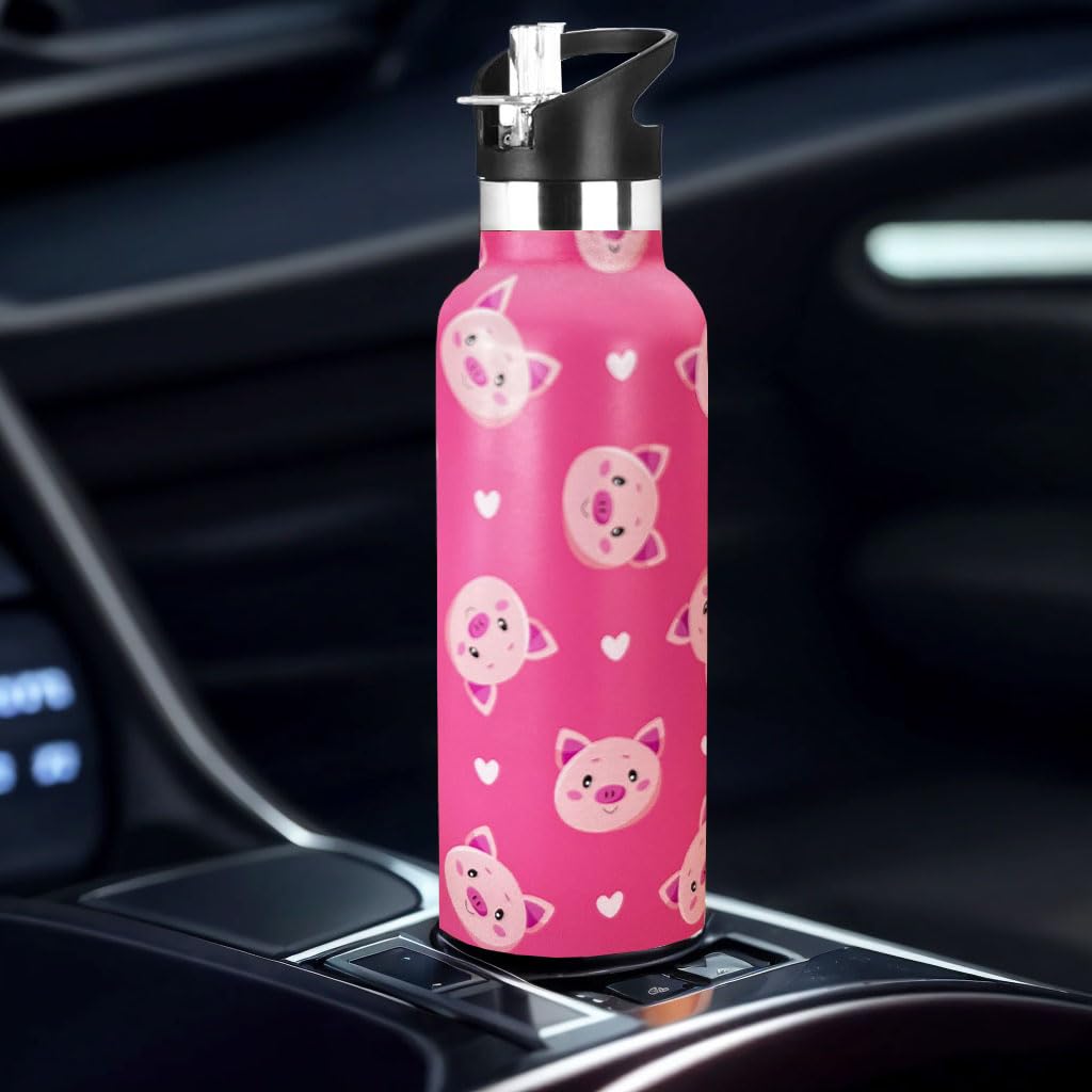 Pig Water Bottle Kids Travel Mugs With Straw Insulated Stainless Steel Travel Mugs Tumbler