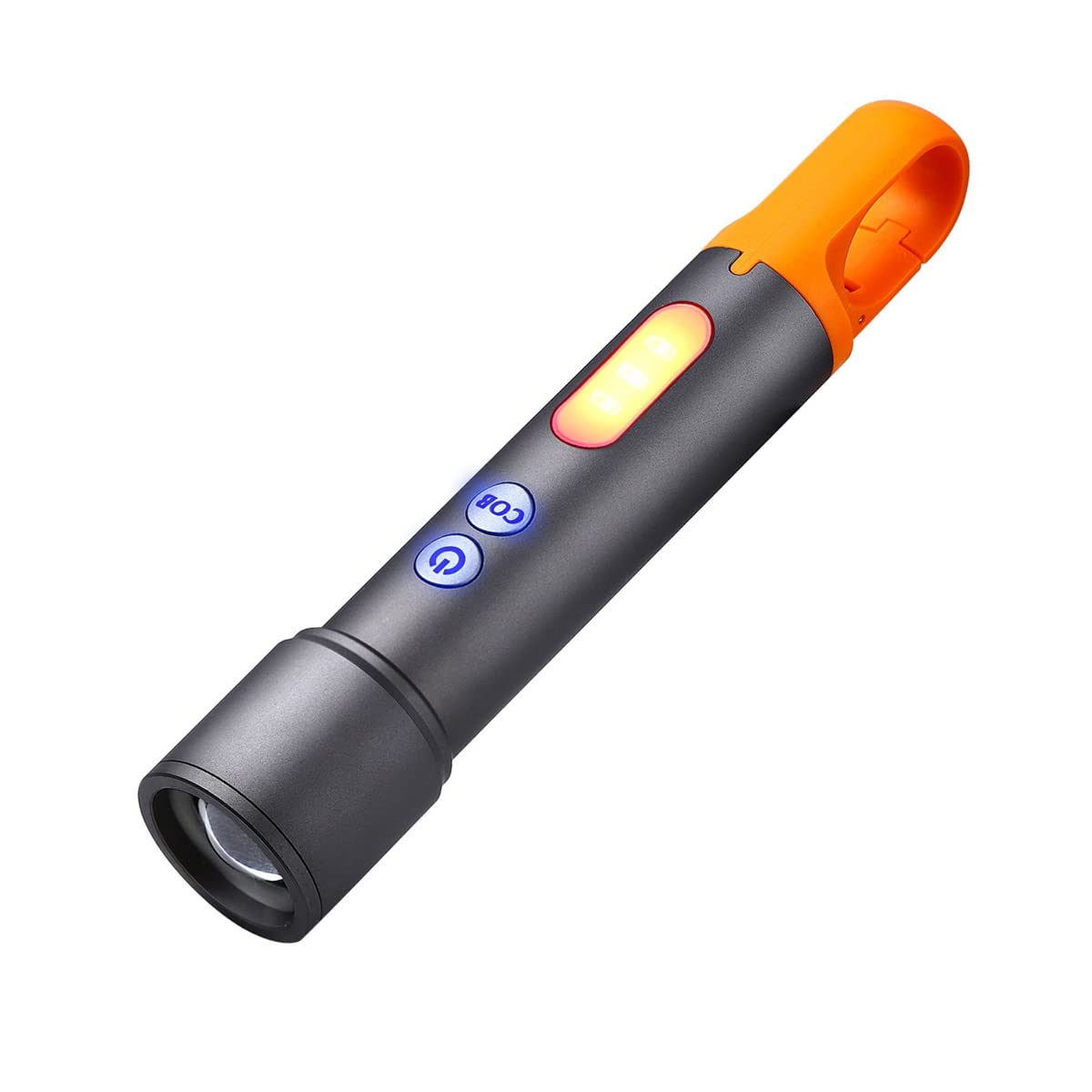 Poyoelf Zoomable Led Flashlight With Cob Sidelight With Hook,Rechargeable Edc Small Lantern Flashlight,Waterproof,Utility Portable Handheld Torch For Camping,Hiking,Emergency,Home Use(Black)