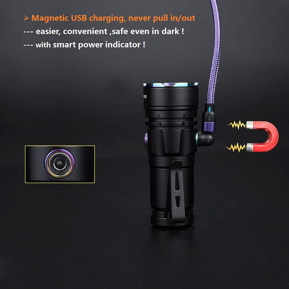 Nitefox Mini Long Beam Flashlight Magnetic Usb Rechargeable 2000 Lumens Bright Portable Pockect Light Handheld Flashlight For Everyday Carry Outdoor Hiking Camping Searching