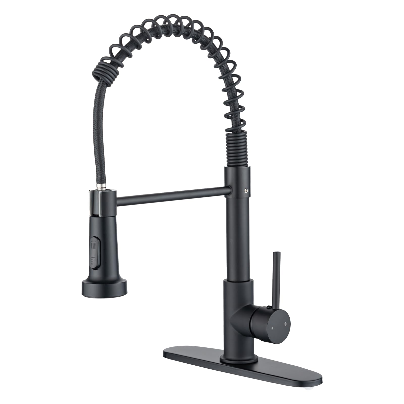 Peicual Kitchen Faucets With Pull Down Sprayer, Matte Black Commercial Sink Faucet, Solid Brass Spring Design, 10-Inch Deck Plate For 1 Or 3-Hole Installation