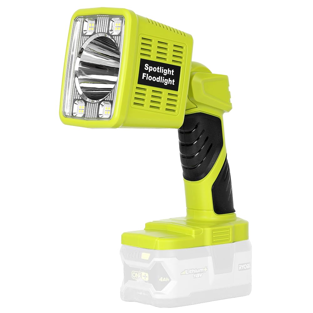 Haopkzapyr 18W 1600Lm Led Flashlight, 90° Pivoting Head - For Ryobi 18V Battery (Battery Not Included) - Ideal For Camping, Car Repair, Emergency, And Job Site Lighting