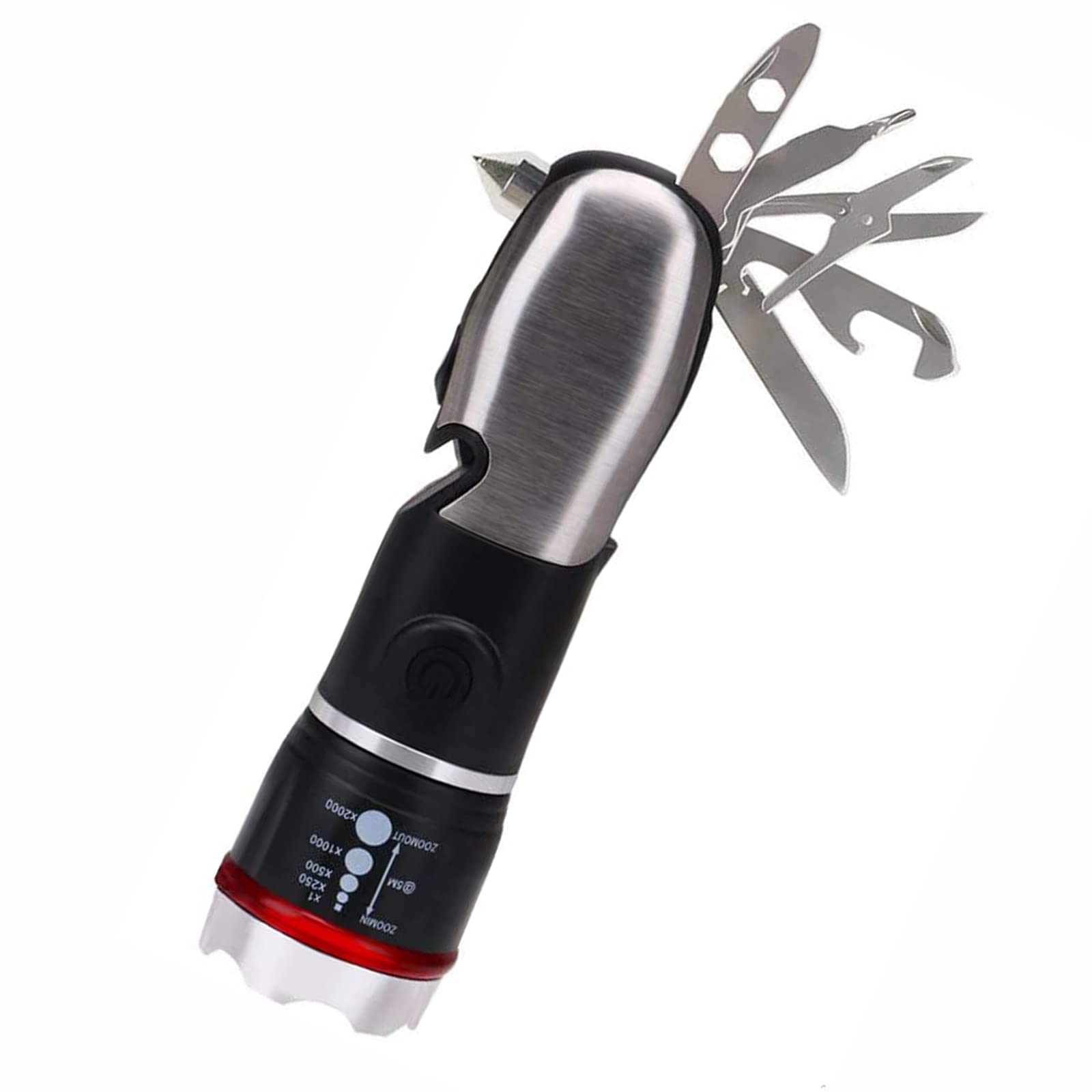Gaigaimall Multi Tool Led Flashlight All In One Tool Light Utility Torch For Cars Emergency Camping With Glass Breaker And Seat Belt Cutter(Black)
