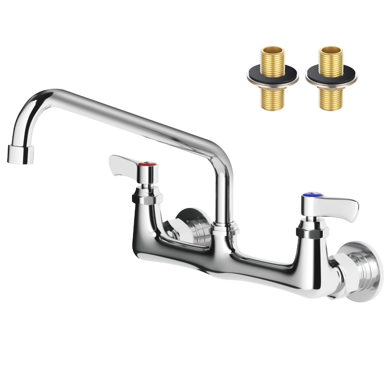 Tolsuny Wall Mount Kitchen Faucet, Commercial Sink Faucet With 12-Inch Swivel Spout, Brass Dual Handle Utility Laundry Faucet, Chrome Gooseneck Spout, For Laundry Room Restaurant Compartment Sink
