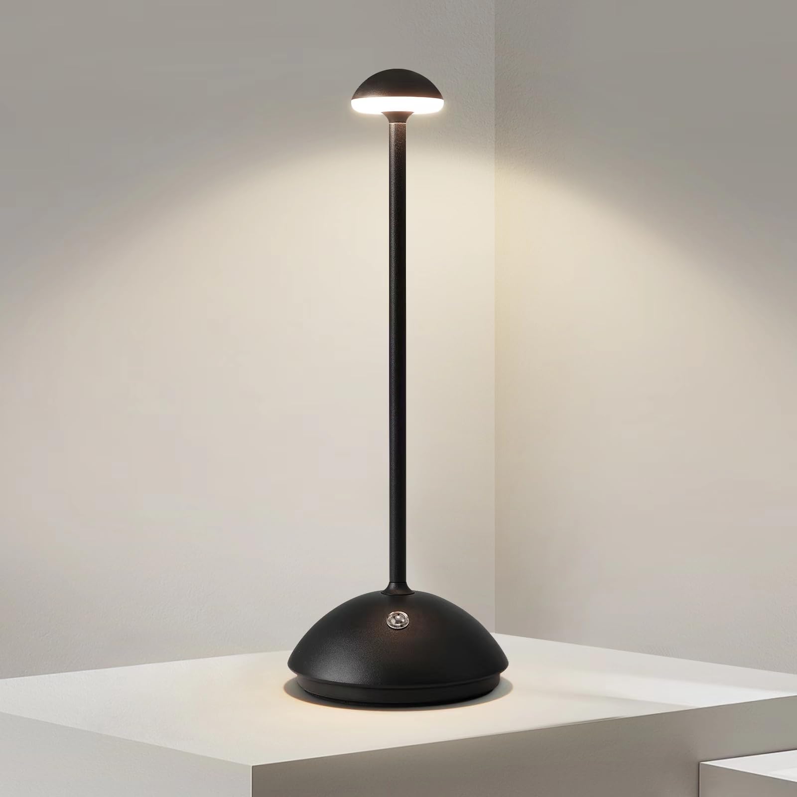Nuanshued Rechargeable Acrylic Shade Led Table Lamp, 5000Mah Battery, 2-Level Dimmable, Black, Cordless For Bedside & Patio