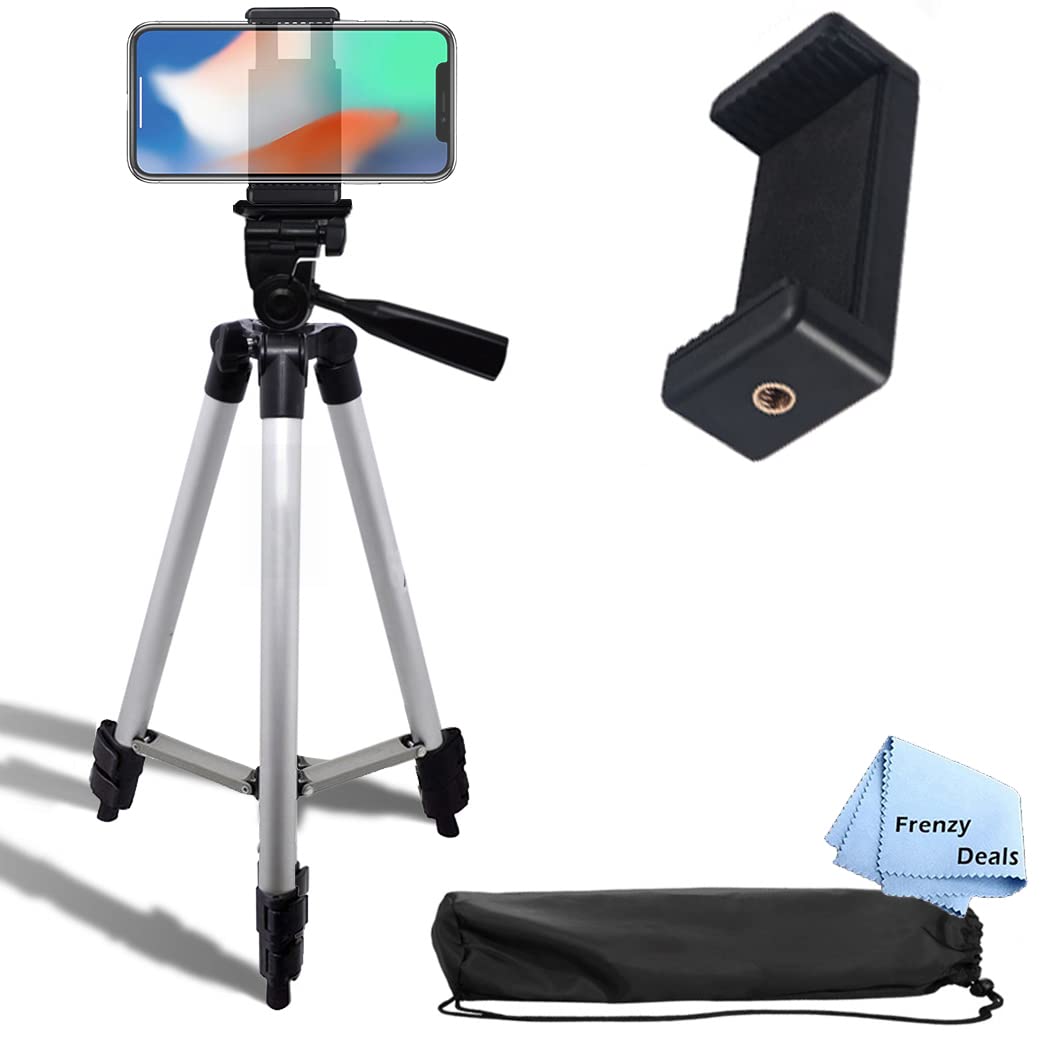 Frenzydeals 50A Inch Camera Tripod For All Smartphones, Phablets, Cameras & Camcorders + Water Resistant Carrying Case + Frenzy Deals Microfiber Cloth