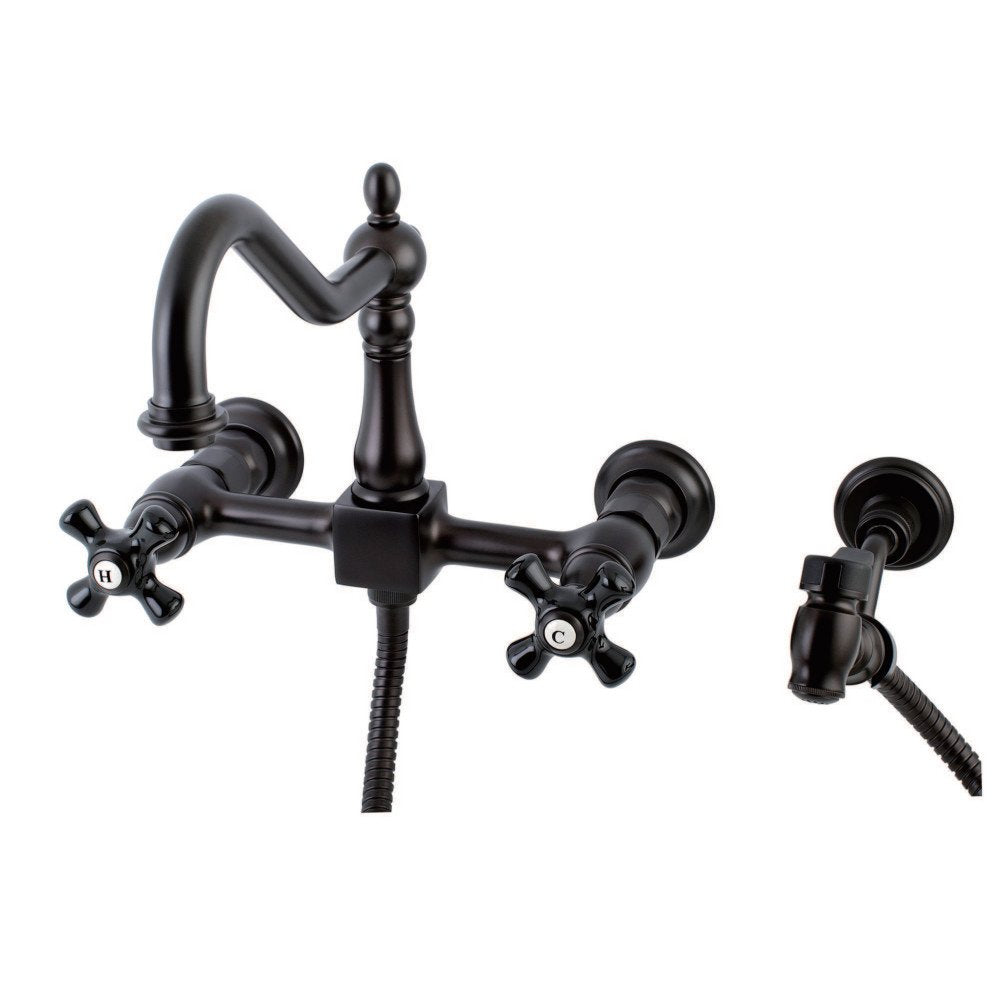 212 Main 8 In. Victorian Wall Mount Centerset Kitchen Faucet & Brass Sprayer With Cross Handle - Oil Rubbed Bronze
