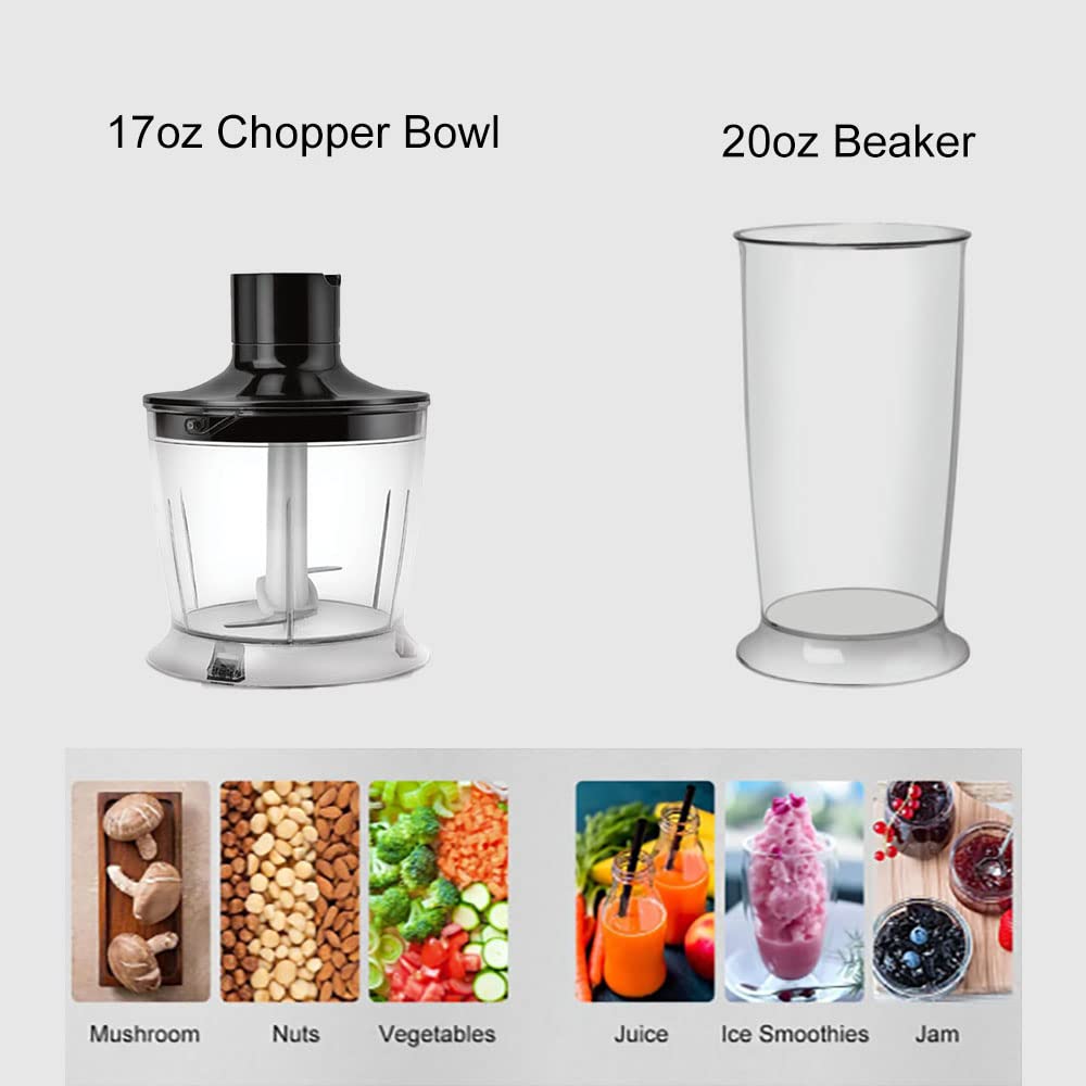 Lp Living Plus 4-In-1 Electric Hand Blender, Powerful 500W Stainless Steel Blender With Whisk, Chopper, Beaker, Easy To Clean, Advanced Noise Reduction