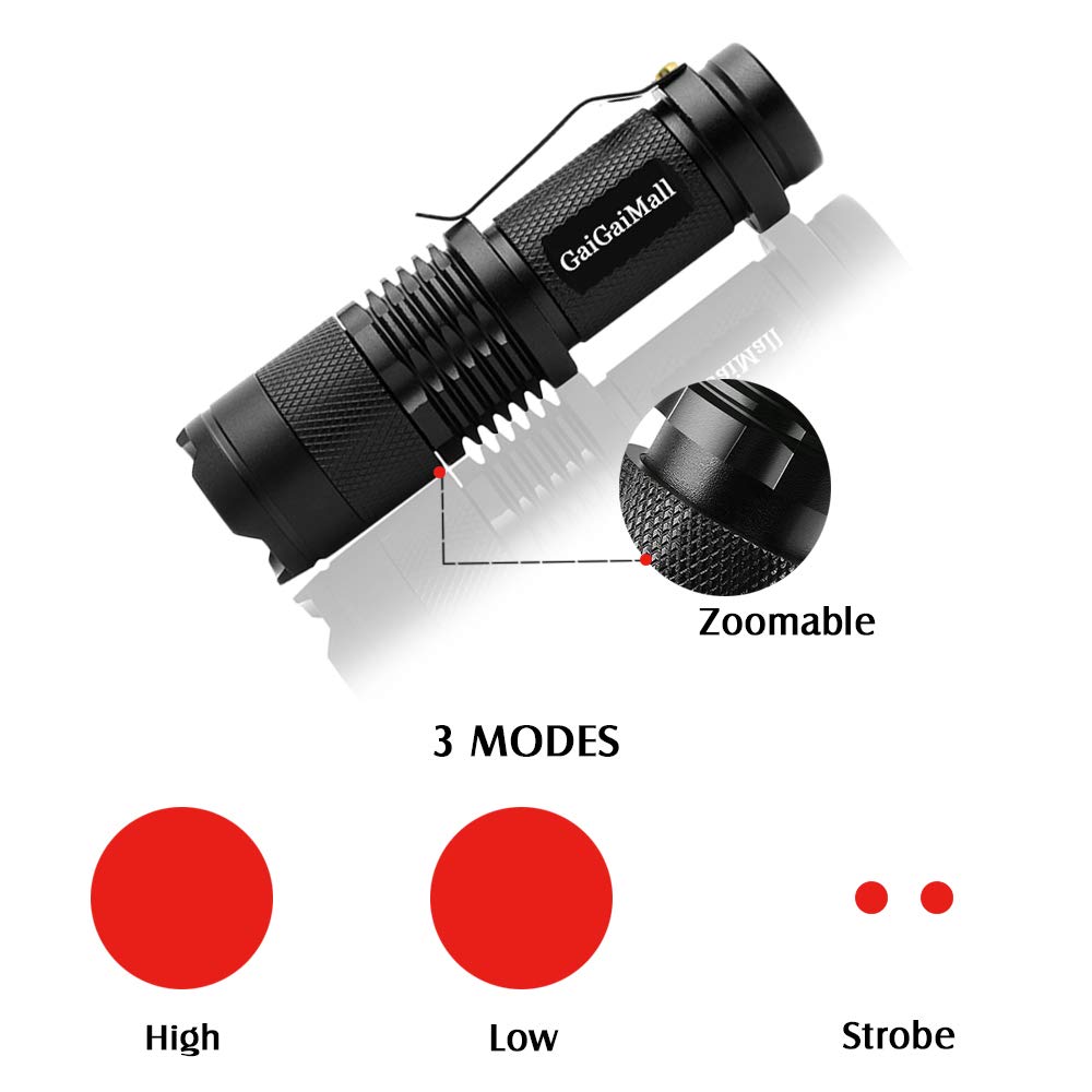 Gaigaimall 4 Pack Red Light Flashlight 3 Modes Zoomable Red Hunting Light With Clip For Astronomy, Aviation, Night Observation