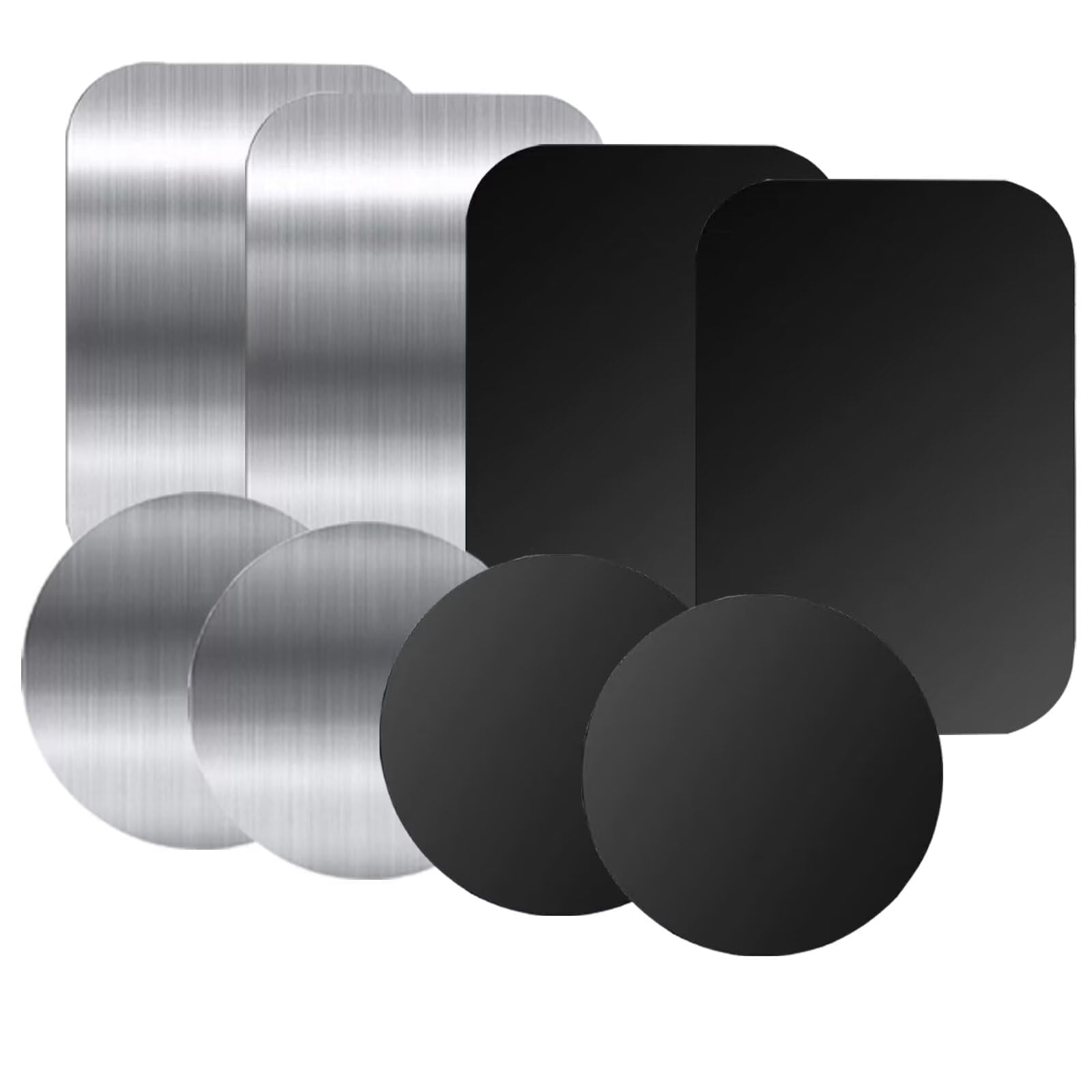 Pau1Hami1Ton Adhesive Thin Metal Plates(Compatible With Magnetic Mounts),8 Piece Metal Plates For Phone Case For Car.(4 Rectangle And 4 Round) S-07N(Black+Silver)