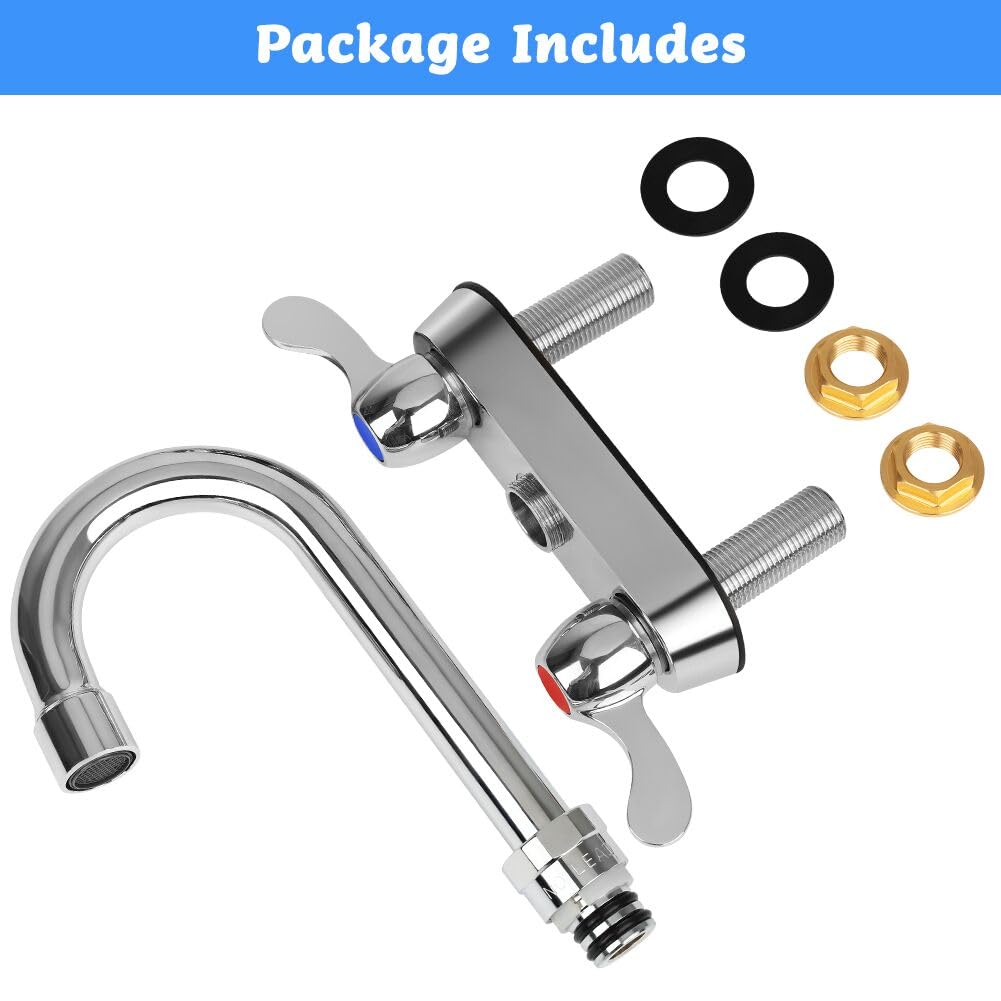 Tnroted 4 Inch Center Commercial Bar Sink Faucet With 3-1/2" Gooseneck Spout, Dual Lever Handles Deck Mount Bar Sink Faucet For Kitchen Laundry Restaurant, Brass Constructed