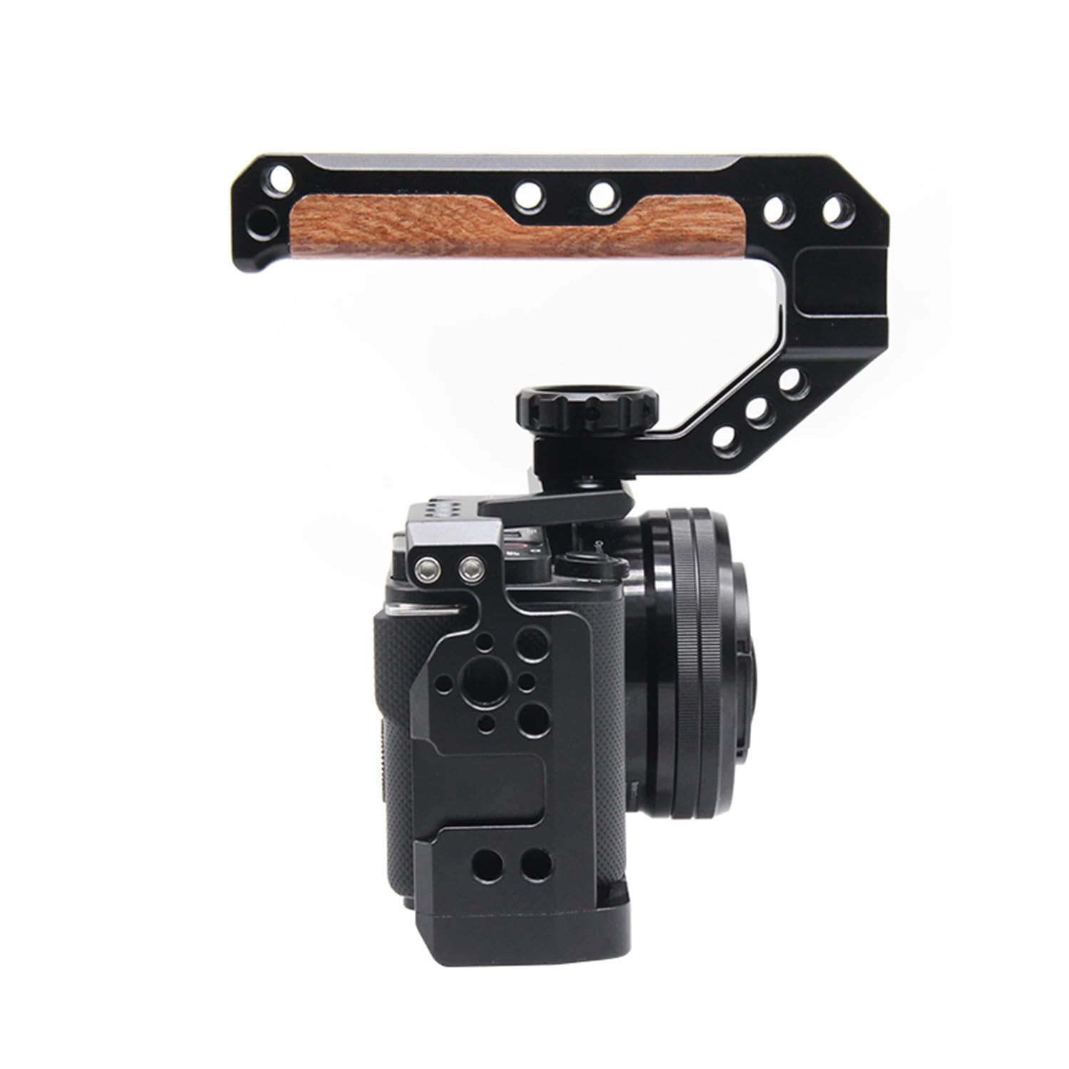 Fugasun Eos R Camera Cage, Eos R Cage With Wooden Camera Top Handle With 3 Cold Shoes To Mount Dslr Camera