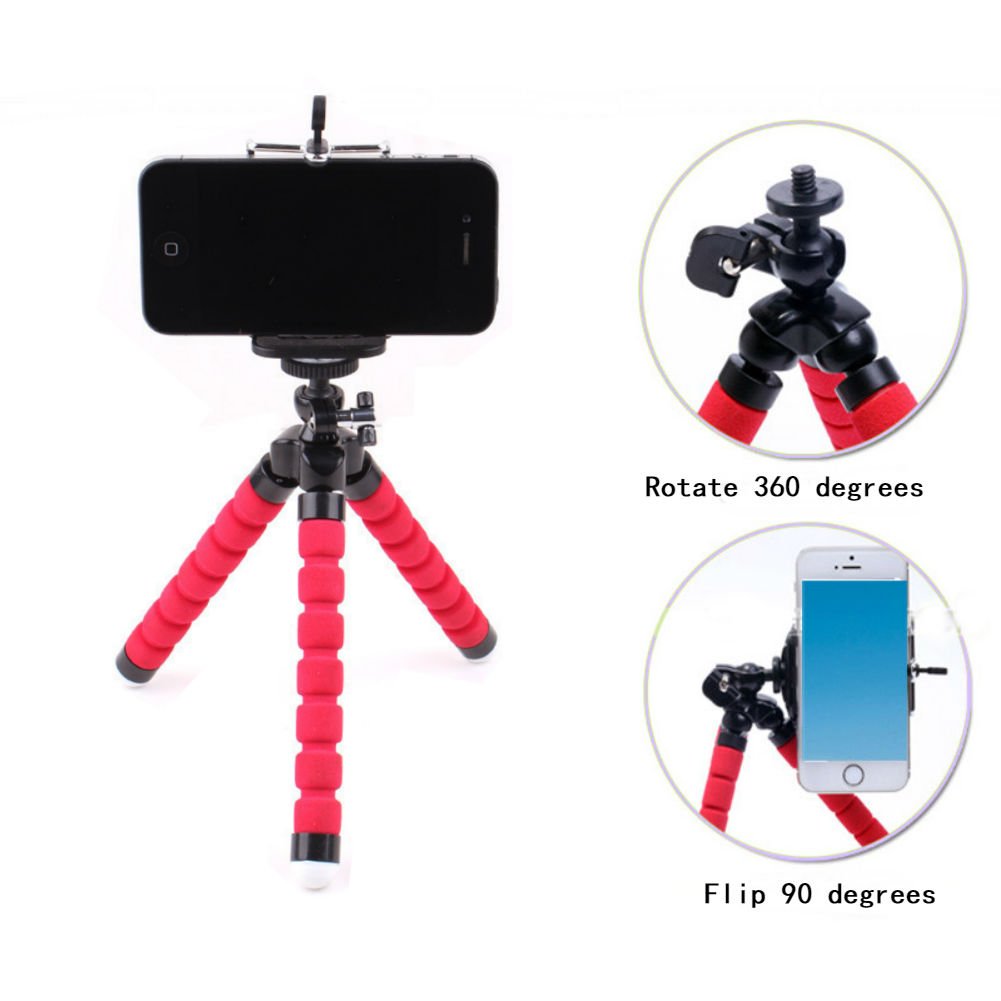 Akoak Mini Camera Tripod, Portable And Flexible Tripod With Cell Phone Holder Clip, Standard 1/4 Screw Suited For General Camera And Adjustable Clip Suited For The Mobile Phone Under 6 Inch,Black