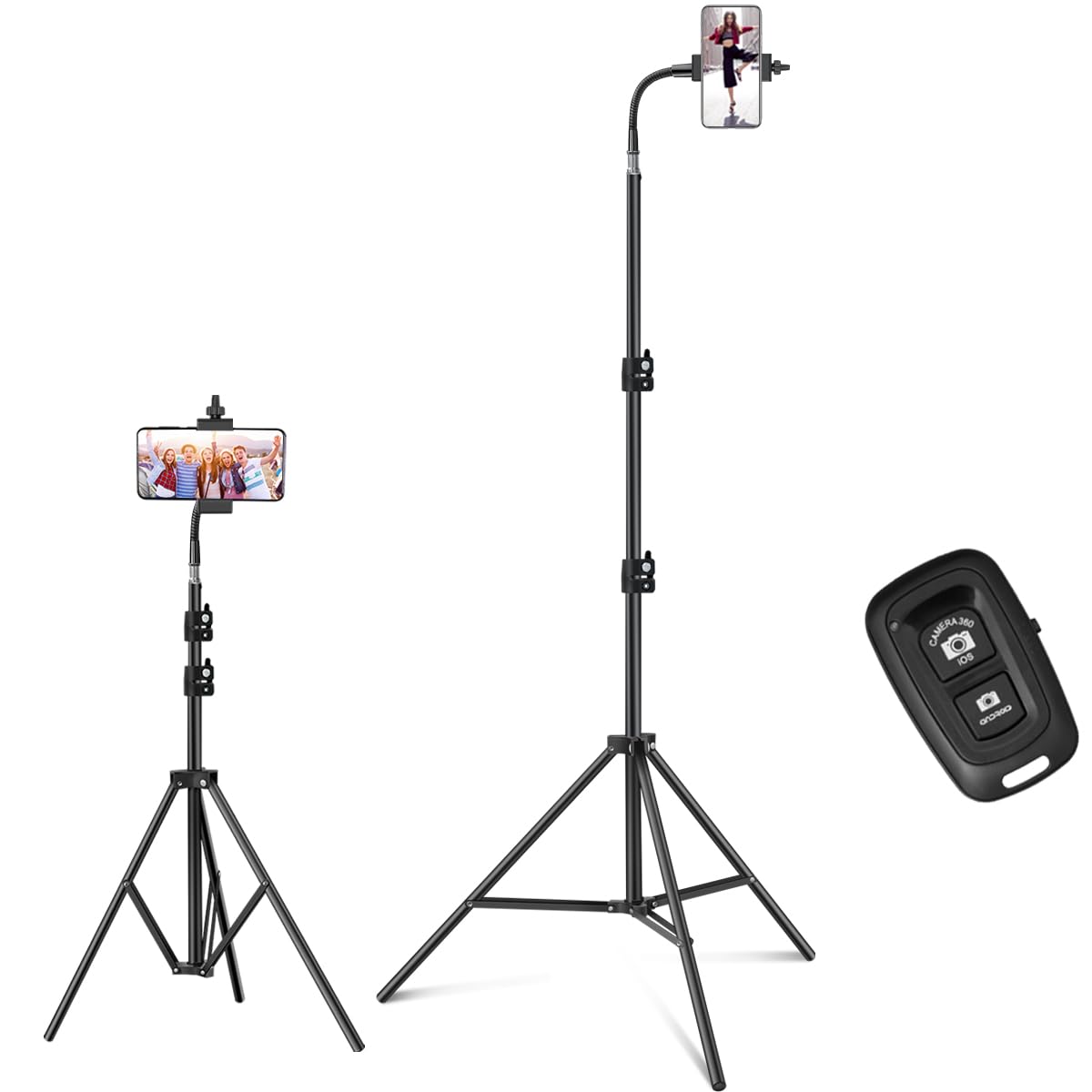 Liturui Cell Phone Tripod Tall Gooseneck And Remote 80 Inch With Bluetooth Remote Stand For Iphone Overhead Tripod