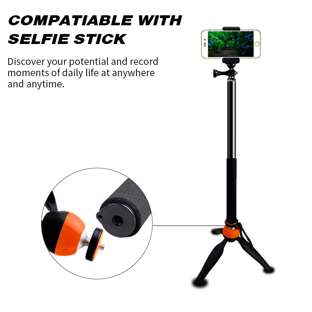 Aoesin Mini Phone & Camera & Webcam Tripod Stand, 360° Ball Head Panoramic Shooting, Work Height 5.7 Inch, With Phone Clamp And Gopro Adaptor, Lightweight 0.3 Lb And Portable, Red