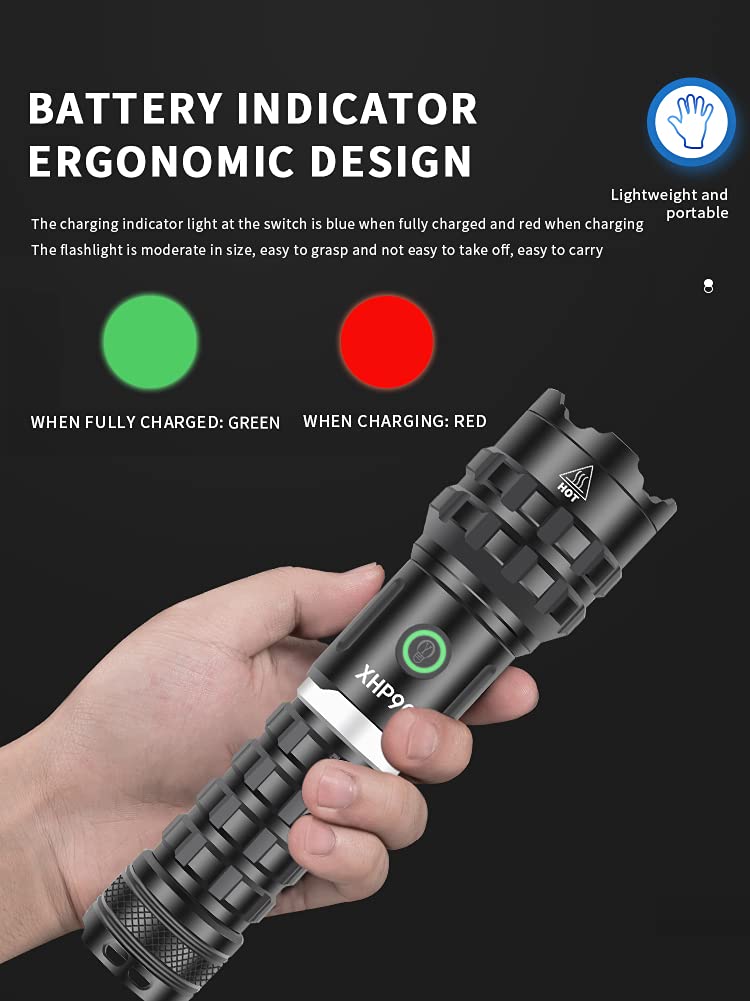 Bestsun 1,000,000 Lumens Led Xhp90 Flashlight, Rechargeable Utility Led Xhp90 Flashlights Powerful Handheld Lamp With 5 Modes Waterproof Zoomable Torch Lamp For Hiking, Fishing, Camping, Emergency