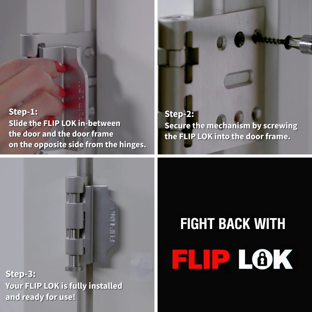 Flip Lok Fliplok High Security Door Lock - 10X Stronger Than A Deadbolt, Keypad Lock, Black, Keyless