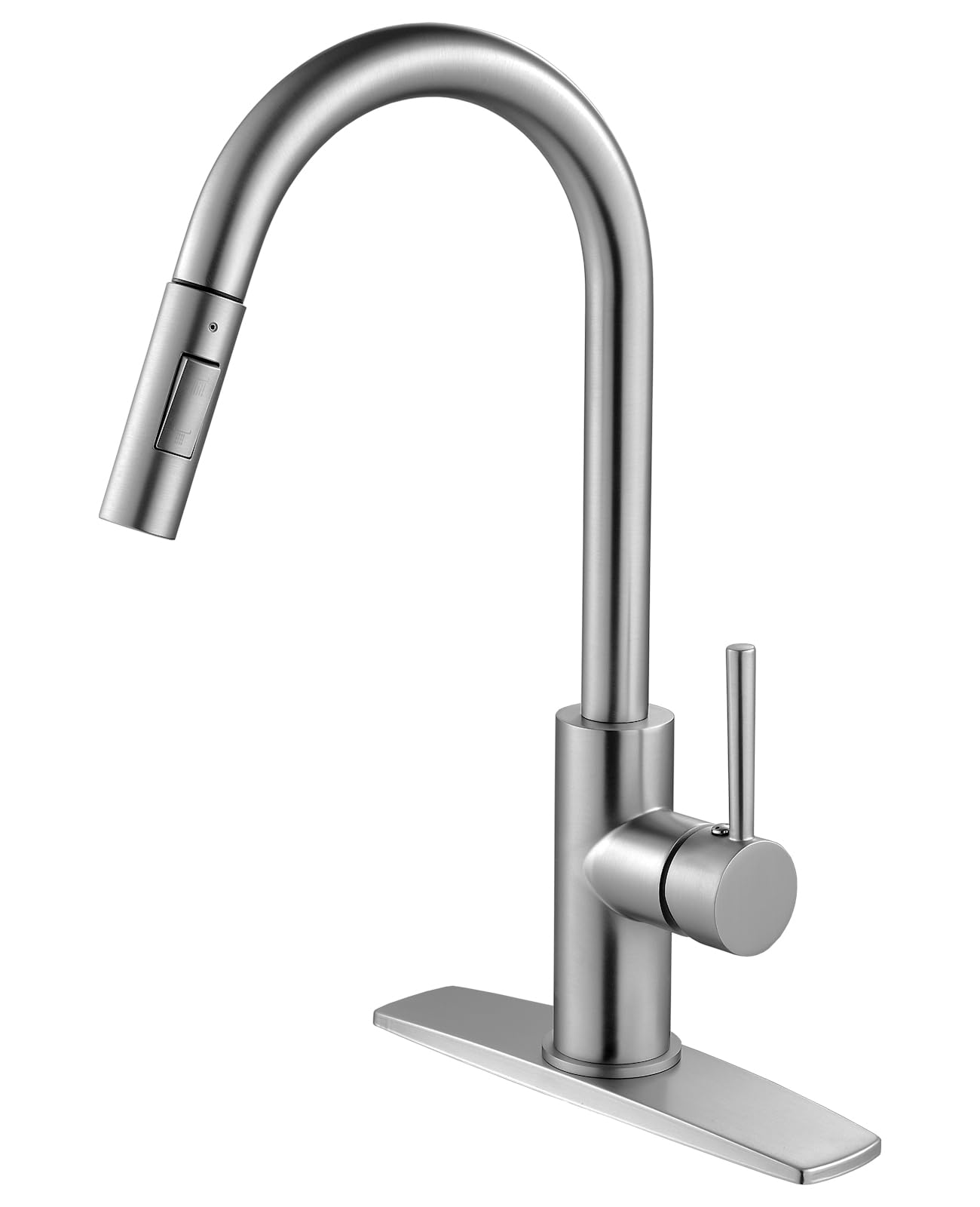Forious Brushed Nickel Kitchen Faucet With Pull Down Sprayer, Stainless Steel High Arc Gooseneck Modern Sink Faucet With Cupc Ceramic Cartridge, Single Handle And Deck Plate