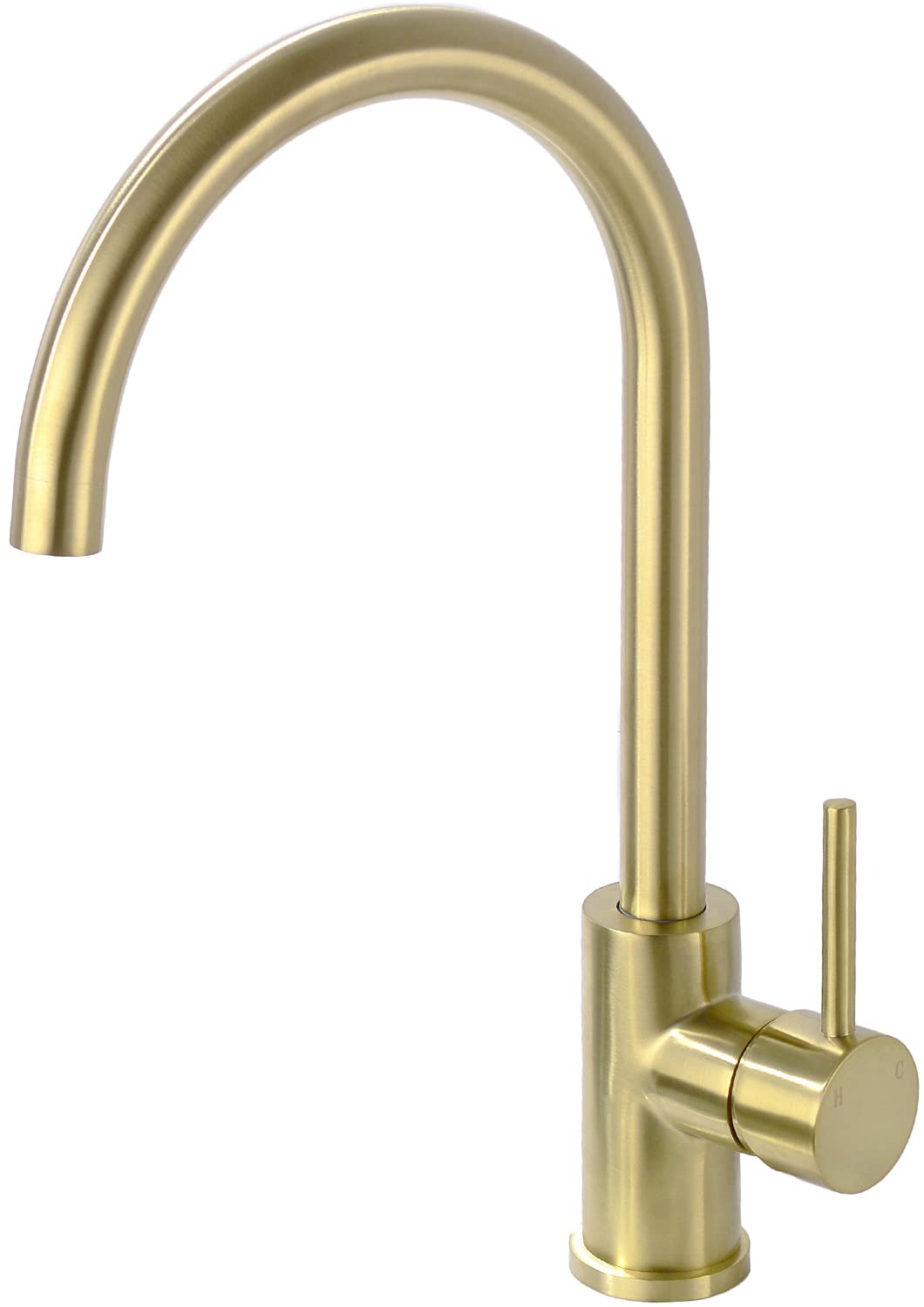 Trustmi Solid Brass Kitchen Faucet Single Handle 1 Hole 360-Degree Swivel Gooseneck Bar Sink Mixer Tap, Brushed Gold