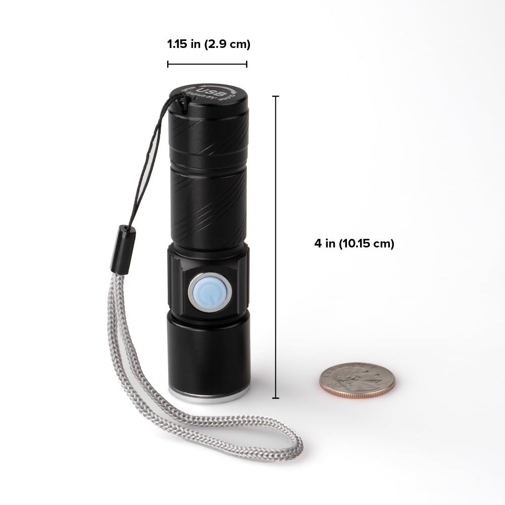 West Coast Paracord Led Flashlight, 3 Modes, Adjustable Zoom Focus, Usb Rechargeable, Portable Edc Utility Light, Bright 200 Lumens, Long Battery