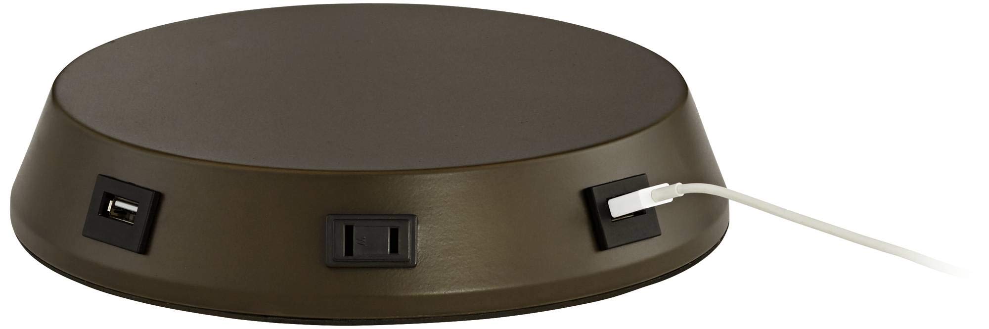 360 Lighting 1 3/4" High Universal Charging Workstation Lamp Base Usb Port Ac Power Outlet Brown Bronze Finish Metal Single Shade Living Room Bedroom Bedside Nightstand House Office Home Reading