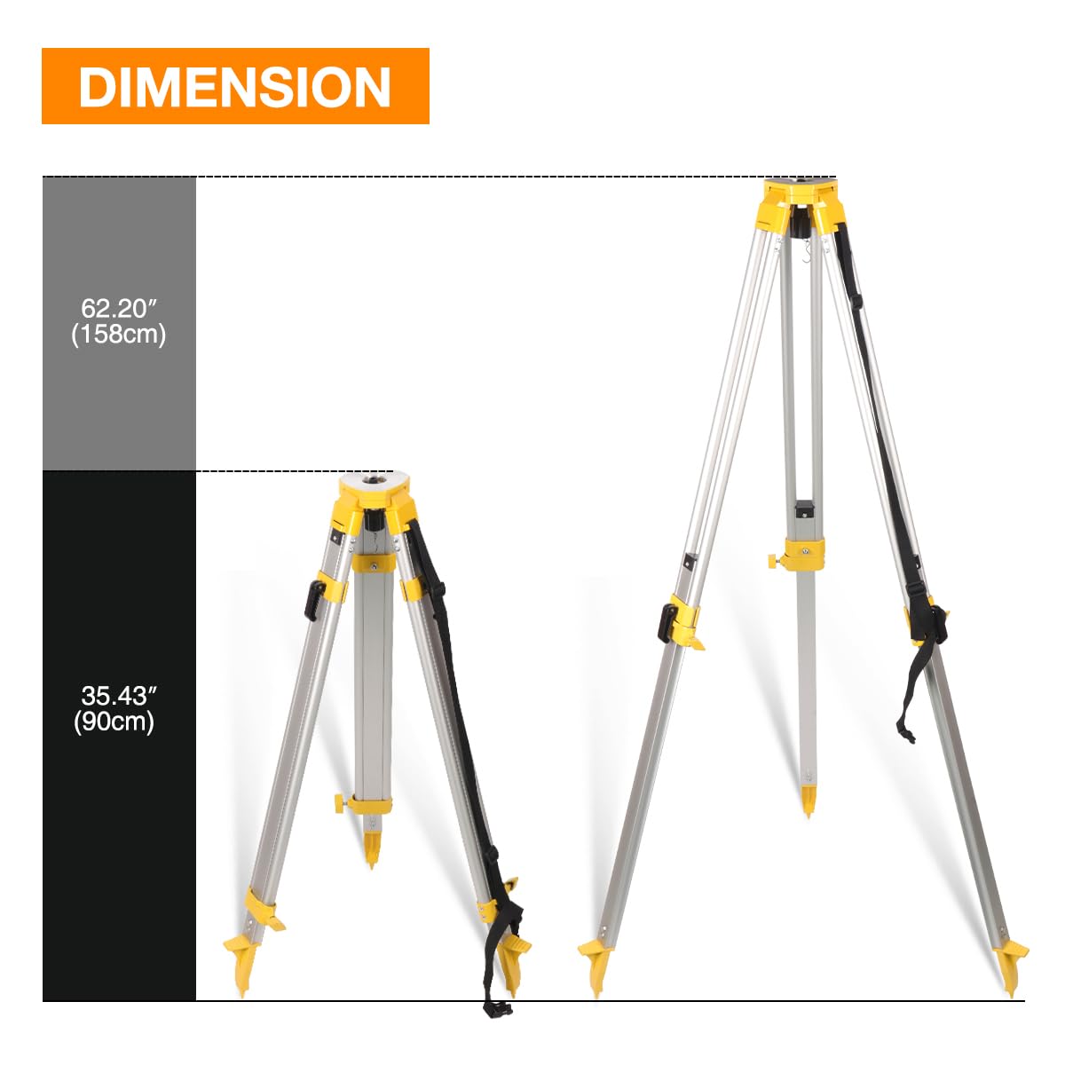 Smtoer Professional Surveying Tripod & Aluminum Grade Rod Combo - 9Ft Telescopic Rod + 65" Adjustable Tripod For Rotary Laser Level, Theodolite, Land Surveying Equipment
