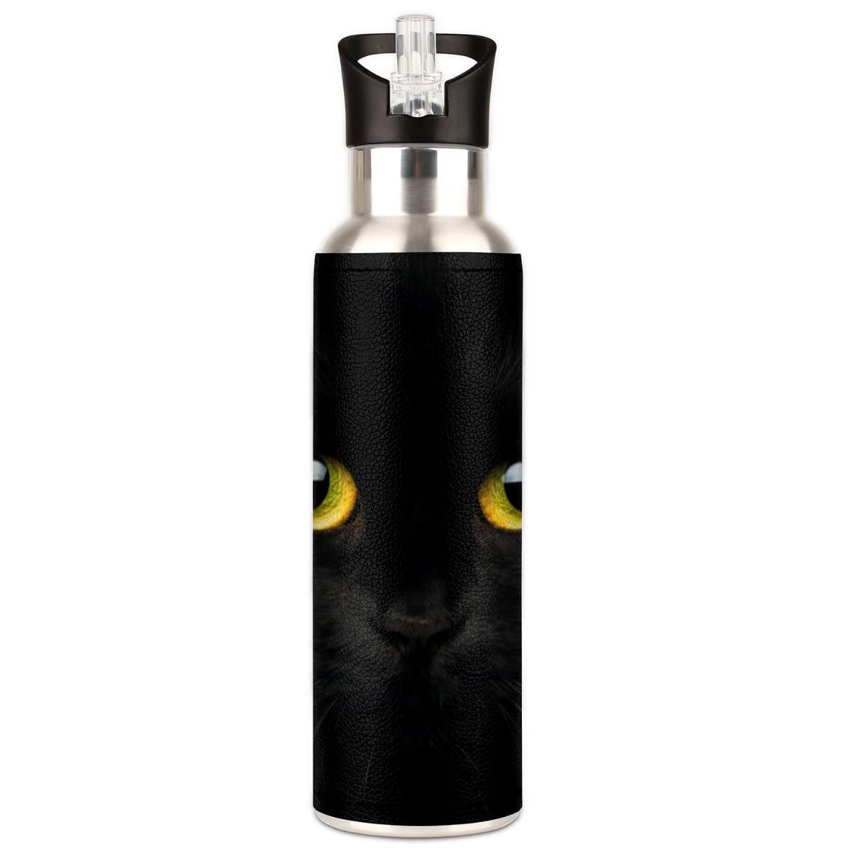 Insulated Stainless Steel Water Bottle With Straw 20Oz Cute Black Animal Cat Sports Water Bottles