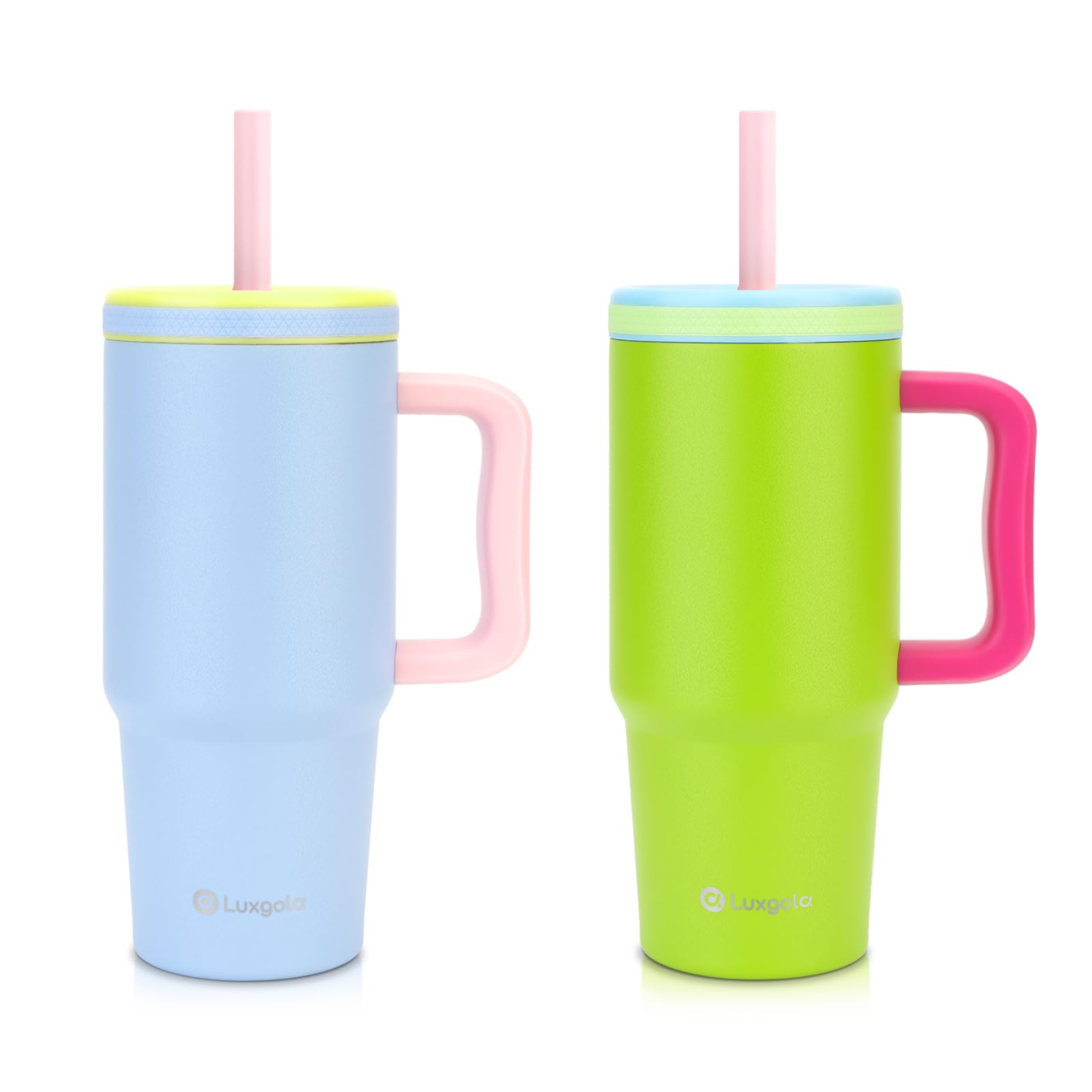 Kids 24 Oz Tumbler With Handle, Leak-Proof Screw-On Lid With Removable Silicone Straw, Spill Proof