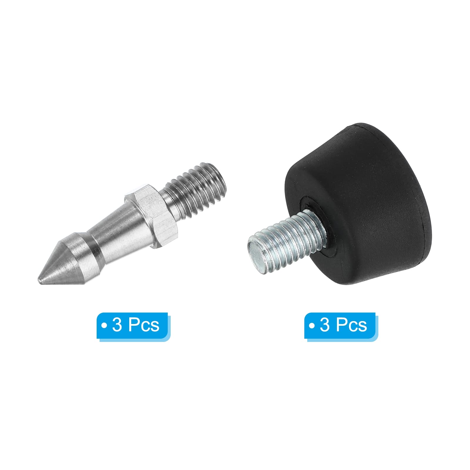 Patikil M8 Thread Tripod Spike And Rubber Tripod Feet, 3 Set Camera Tripod Ground Mount Adapter For Monopod, Silver Black