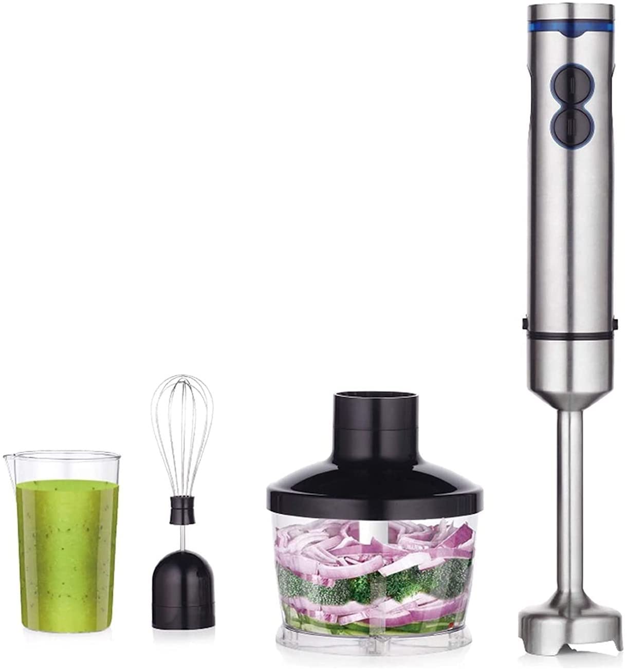 Kaabeto 700 Watt 2-Speed Immersion Multi-Purpose Hand Blender Heavy Duty Copper Motor Brushed 304 Stainless Steel With Whisk, Milk Frother Attachments Ideal