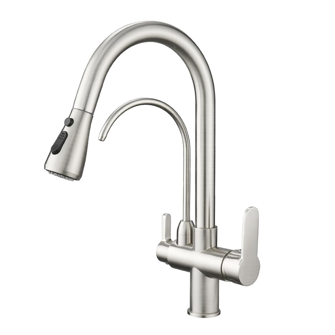 Wanfan Kitchen Sink Faucet With Pull Down Sprayer 2 Handle 3 In 1 Water Filter Purifier Faucets Brushed Nickel 0195Sn