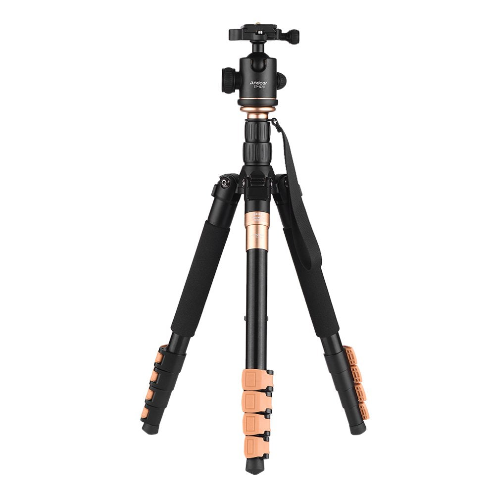 Andoer Tp570 Professional Aluminum Alloy Tripod Monopod With Panoramic Ball Head Portable Travel Folding Tripod Max. Load Capacity 6Kg For Canon Nikon Sony Dslr Ildc Camera Camcorder