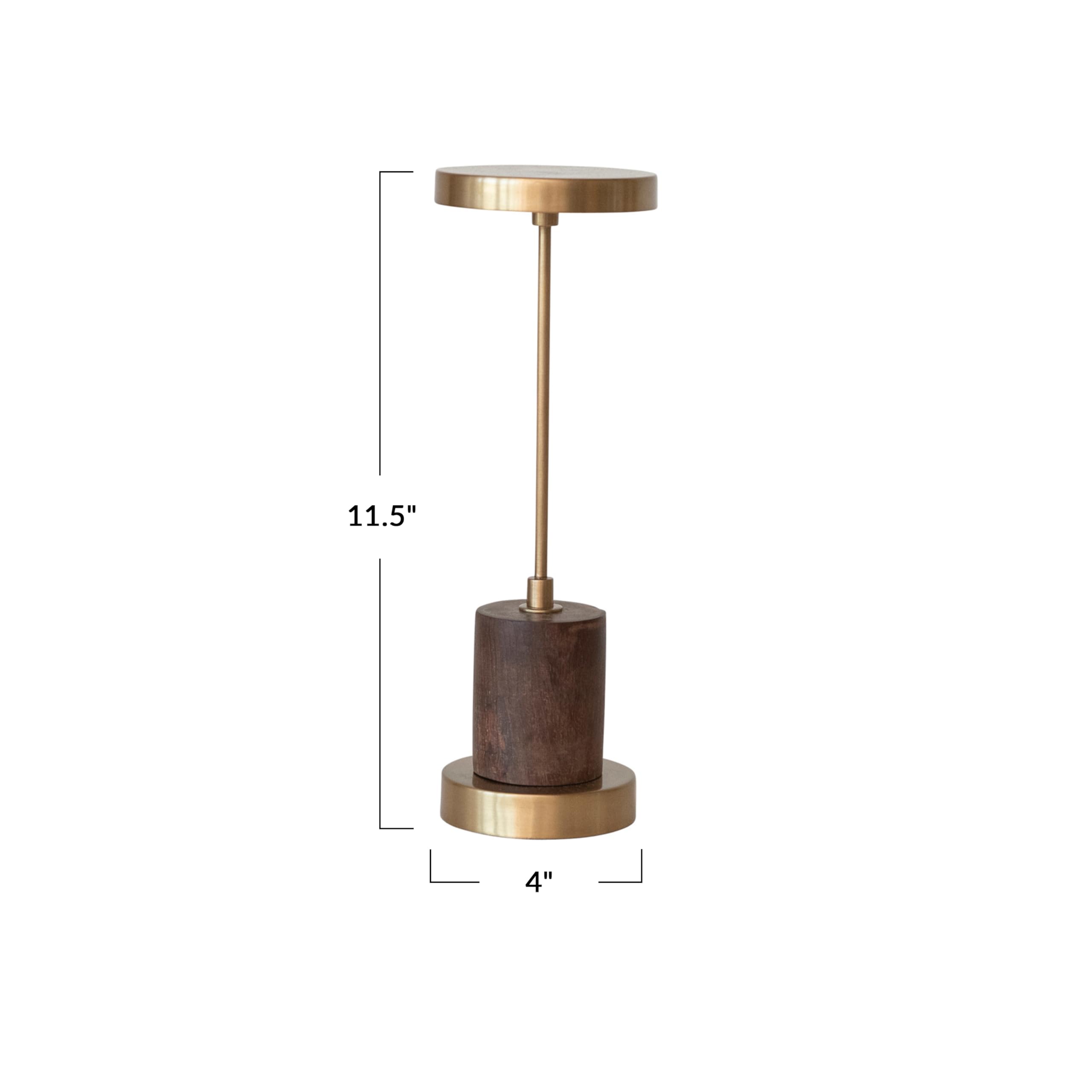 Creative Co-Op Metal And Mango Wood Led Table Lamp With Touch Sensor In Antique Brass Finish, Gold