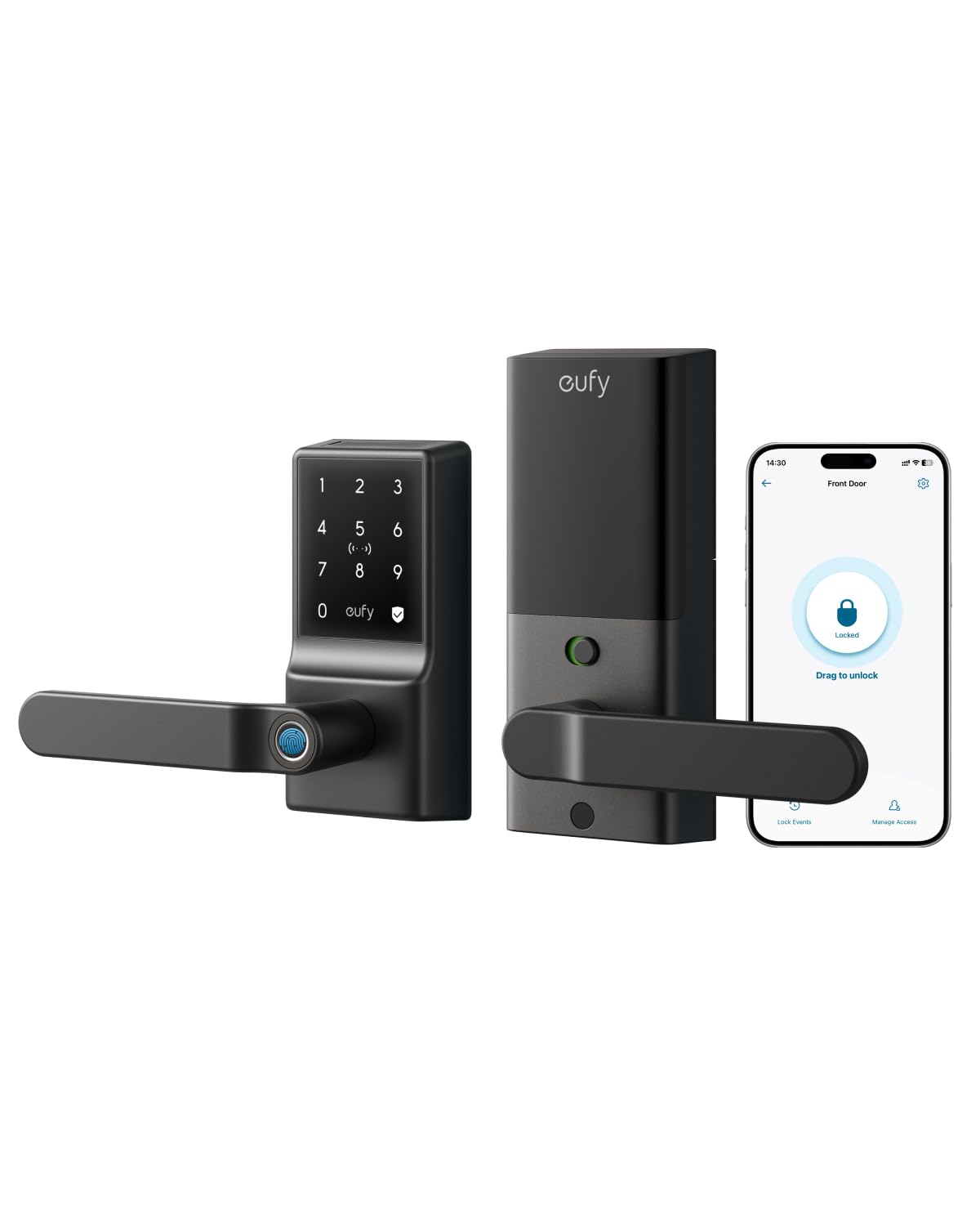 Eufy Security Eufy Smart Lock C33, Keyless Fingerprint Door Lock With Handle, Integrated Wi-Fi, Remote Control Via App, Biometric Entry Knob, Auto-Locking, Ip53 Waterproof (  Version)