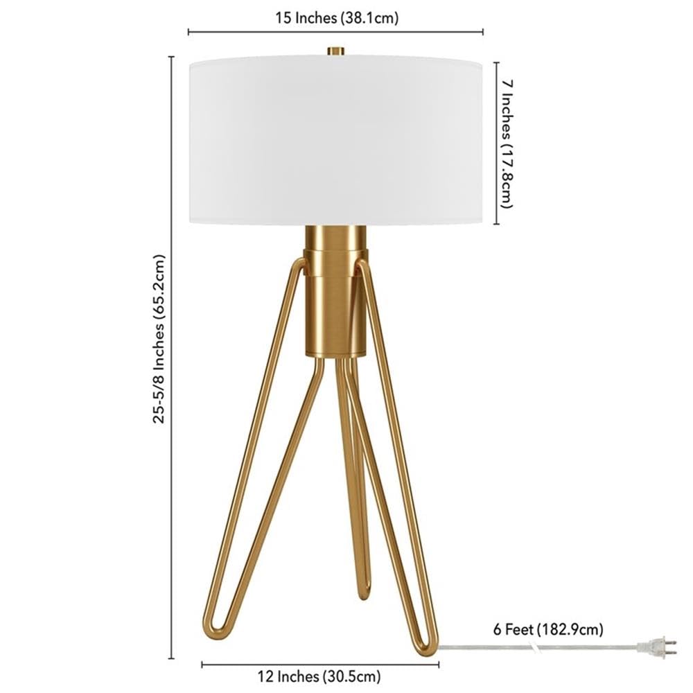 Henn&Hart Floyd 25" Tall 2-Light Table Lamp With Fabric Shade In Brass/White