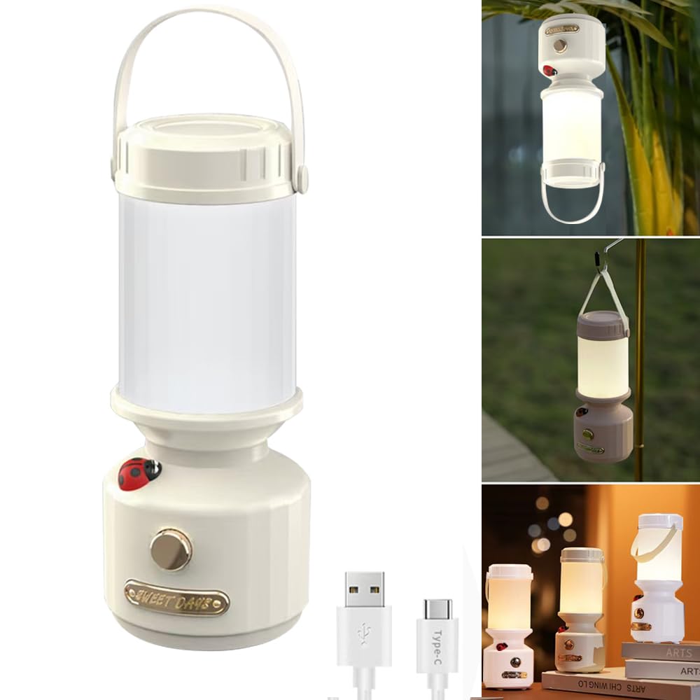Yzyoe Rechargeable Led Mini Camping Light, Outdoor Portable Ladybug Decorated Cute Pony Light, Multi Functional Tent Light With 3 Modes Of White Light, Warm Yellow Light, And Warm White Light.